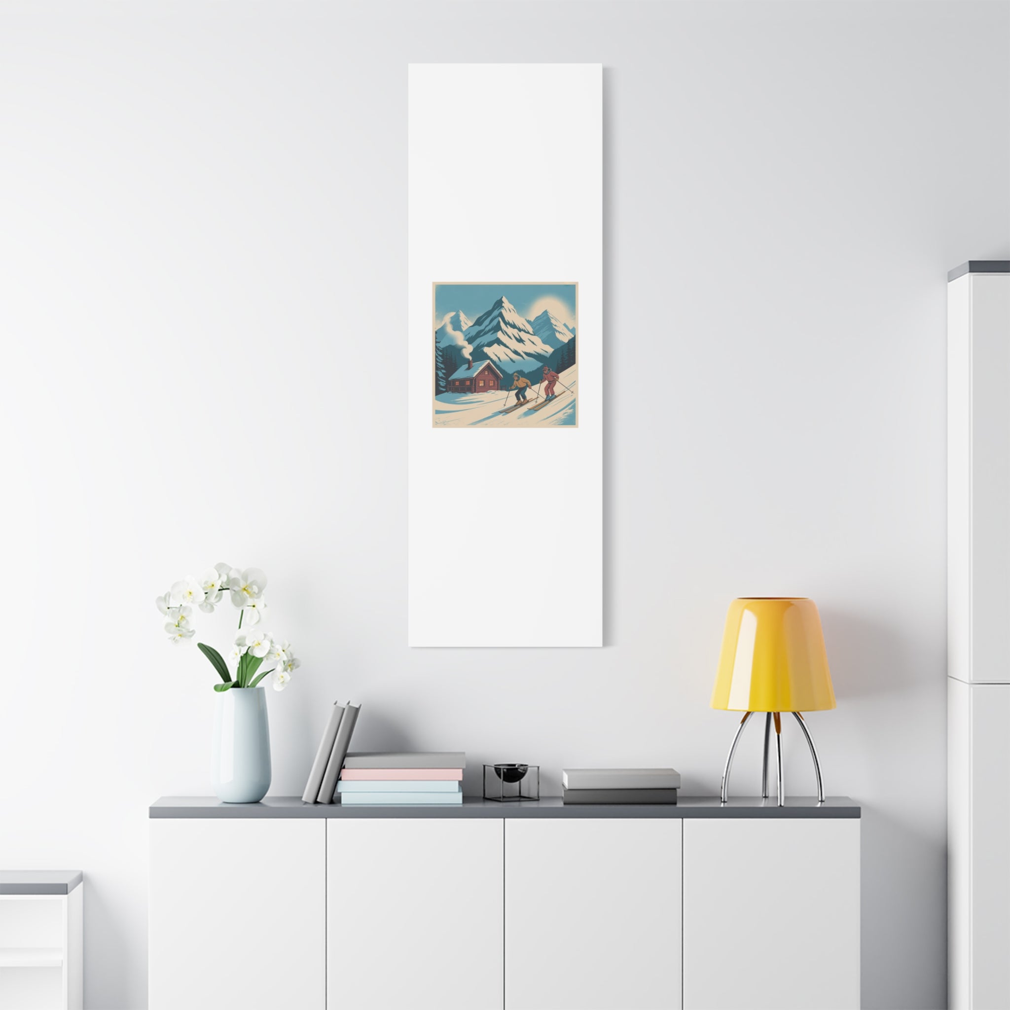 Retro Ski Mountain Canvas Print — Vintage Winter Cabin Art