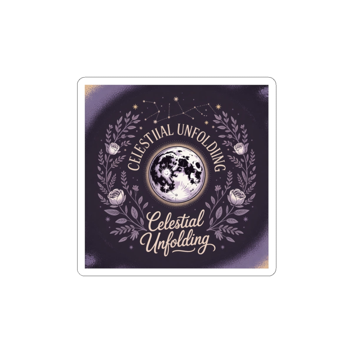 Celestial Unfolding Moon Sticker — Mystical Floral Laptop Decal