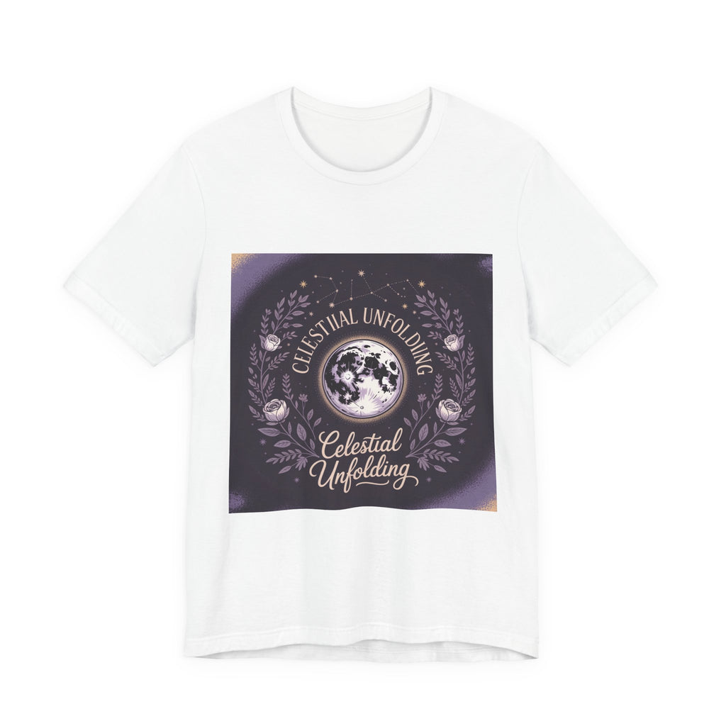 Celestial Unfolding Graphic Tee — Moon & Floral Astrology Shirt
