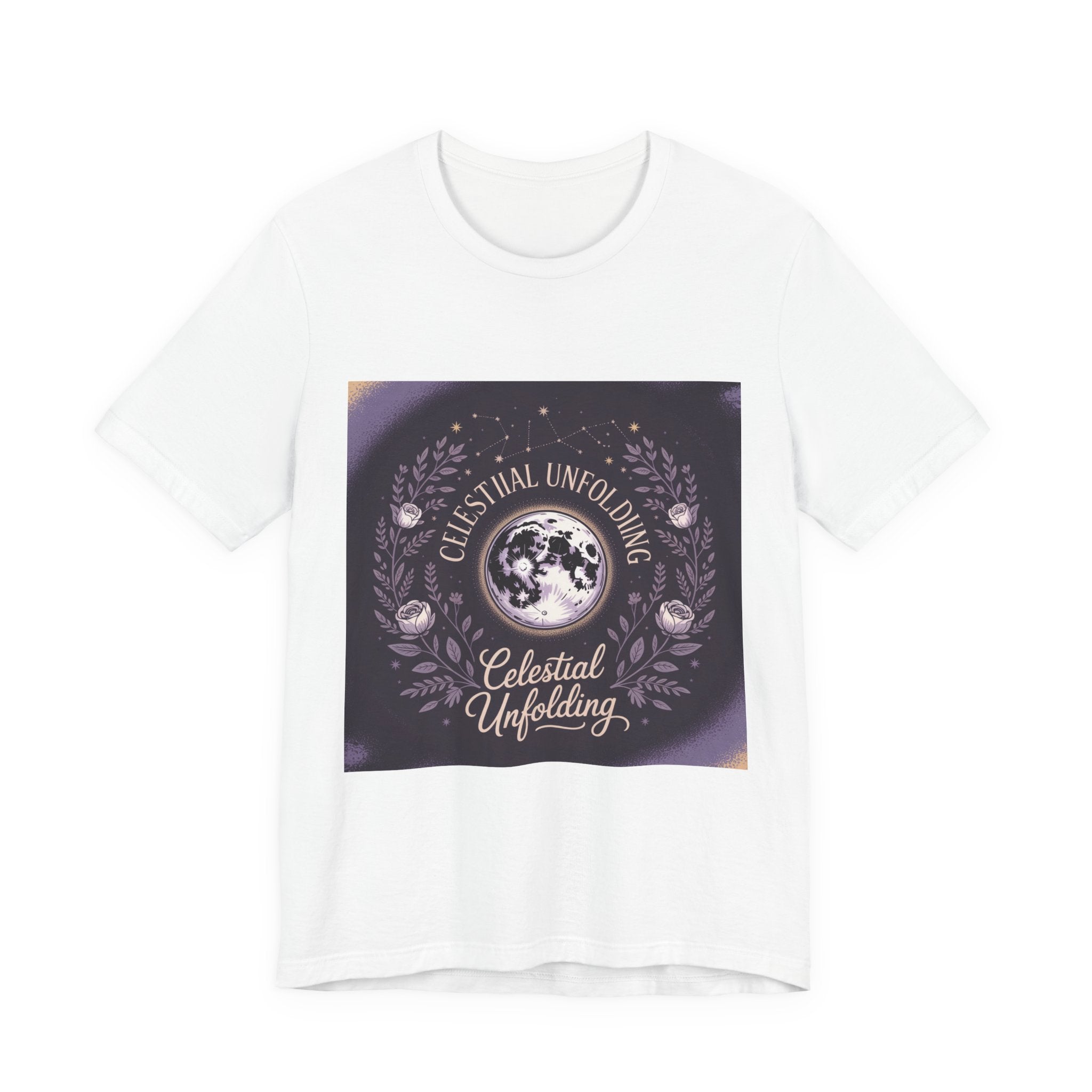 Celestial Unfolding Graphic Tee — Moon & Floral Astrology Shirt