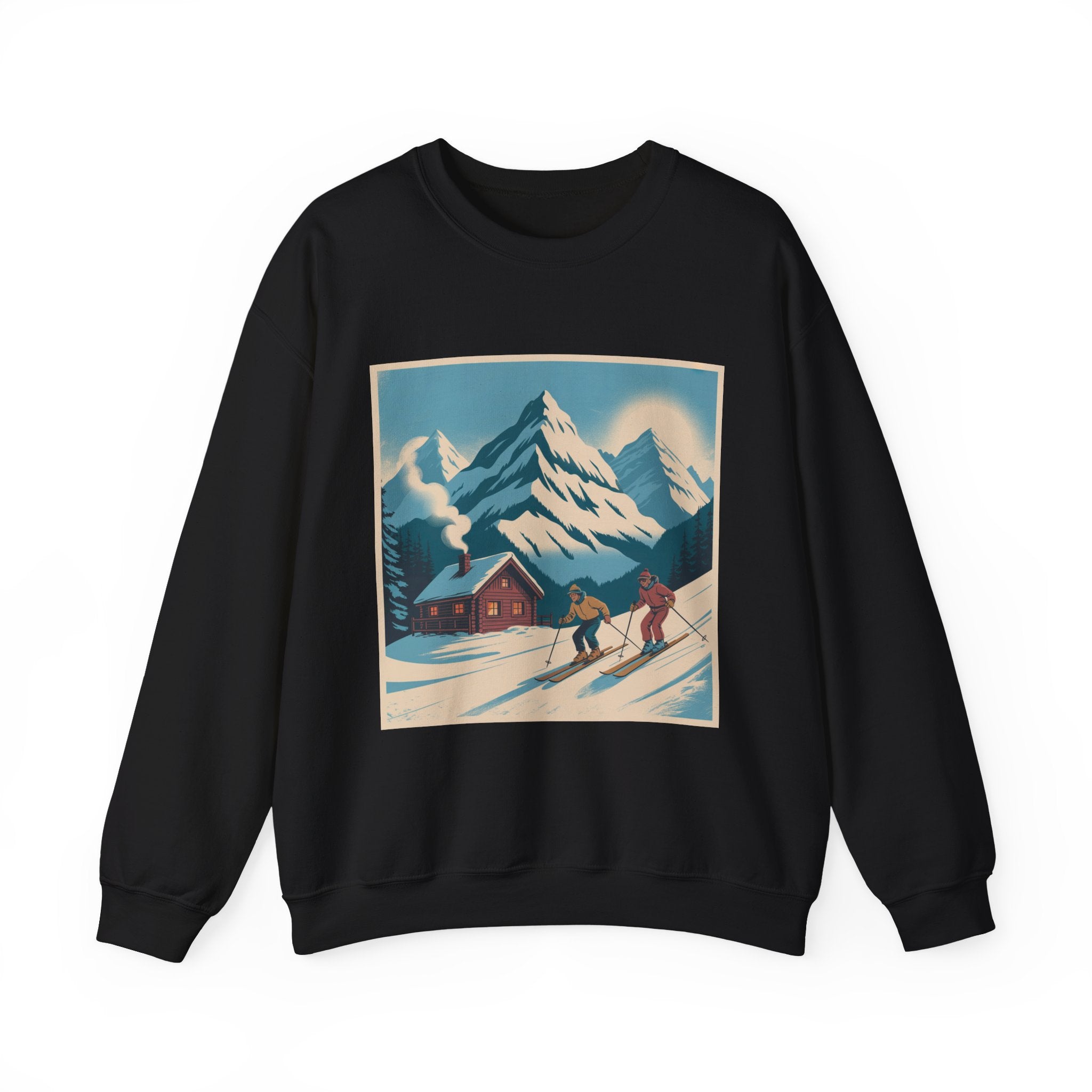Crewneck Sweatshirt - Retro Ski Mountain Cabin Graphic