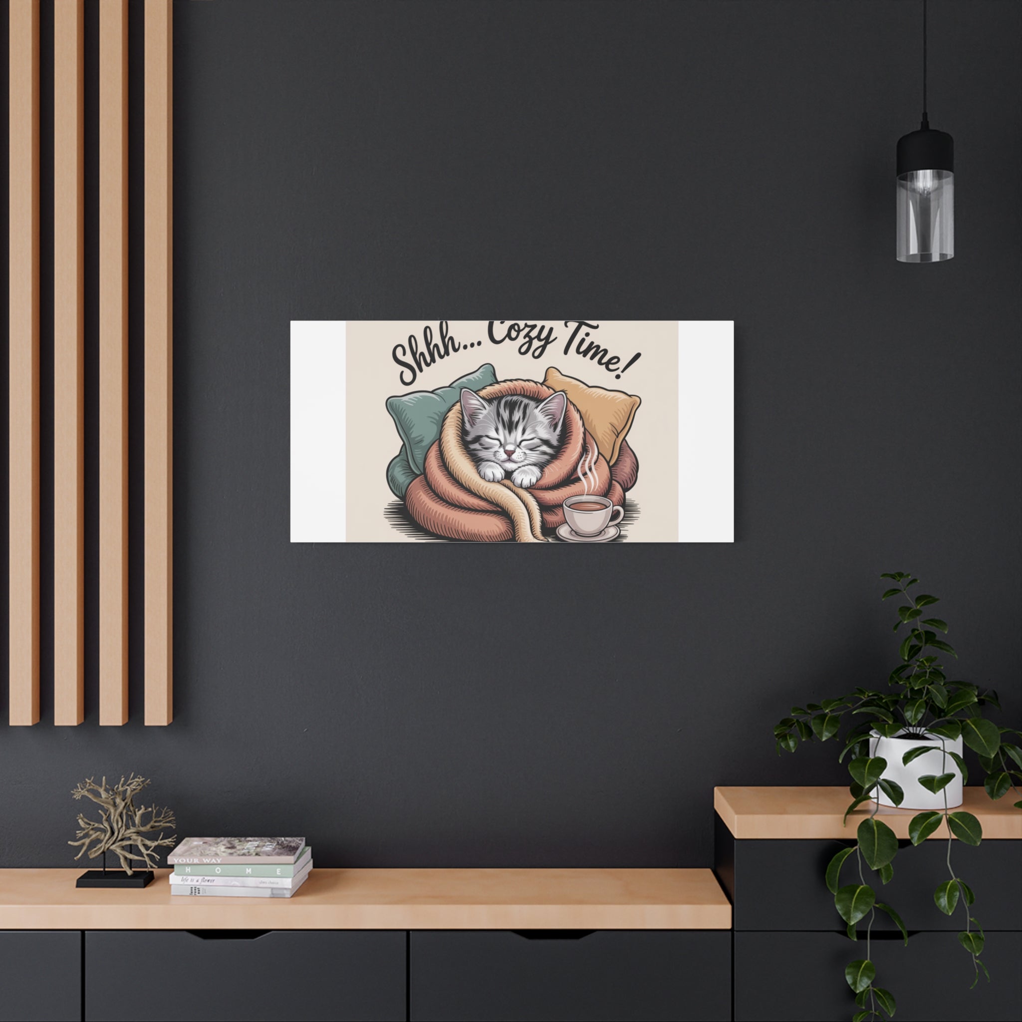 Cozy Cat Canvas Print — "Shhh... Cozy Time!" Matte Stretched Wall Art