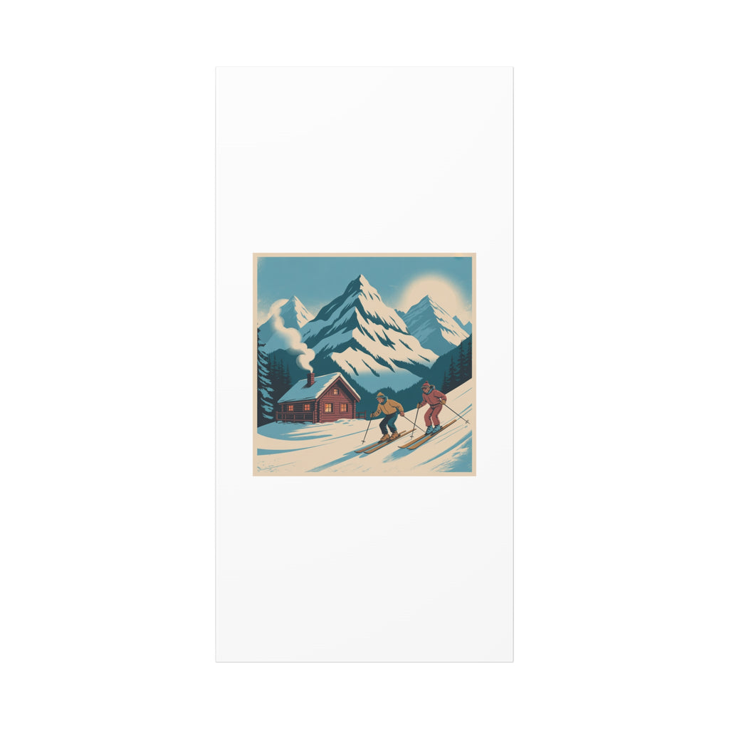 Retro Ski Mountain Canvas Print — Vintage Winter Cabin Art