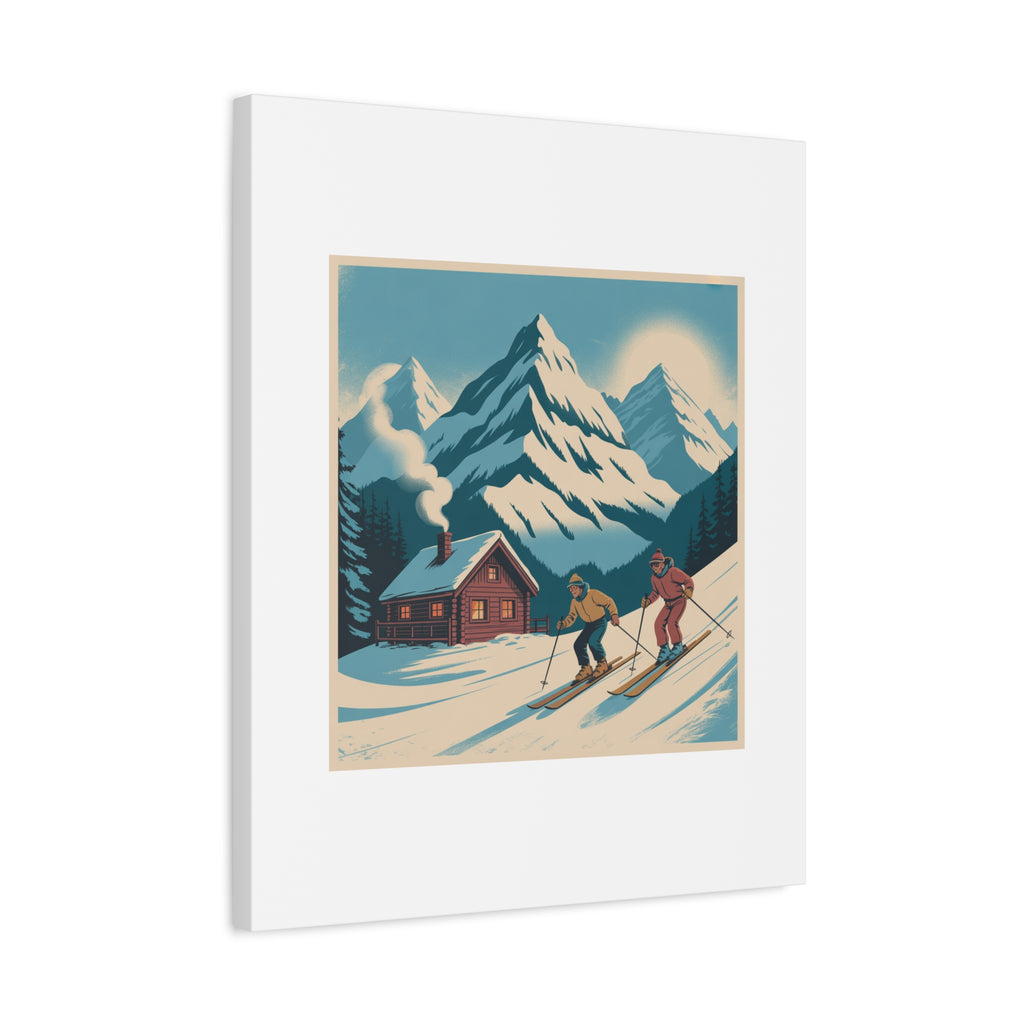 Retro Ski Mountain Canvas Print — Vintage Winter Cabin Art