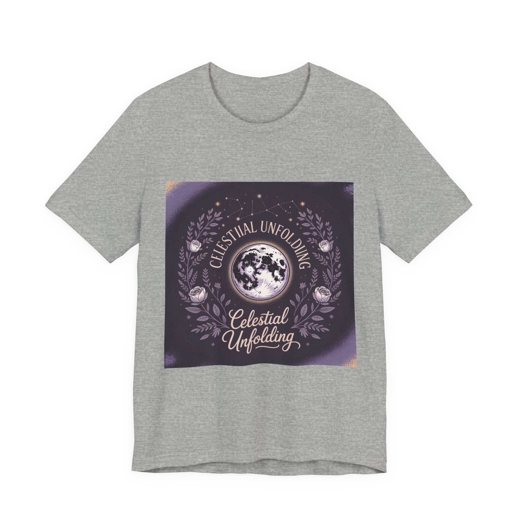 Celestial Unfolding Graphic Tee — Moon & Floral Astrology Shirt