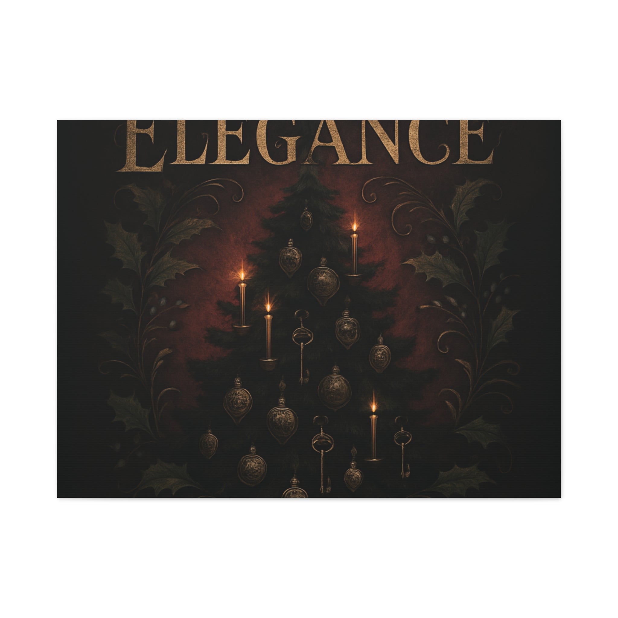 Elegance Christmas Canvas Wall Art — Vintage Candlelit Tree Matte Stretched Print