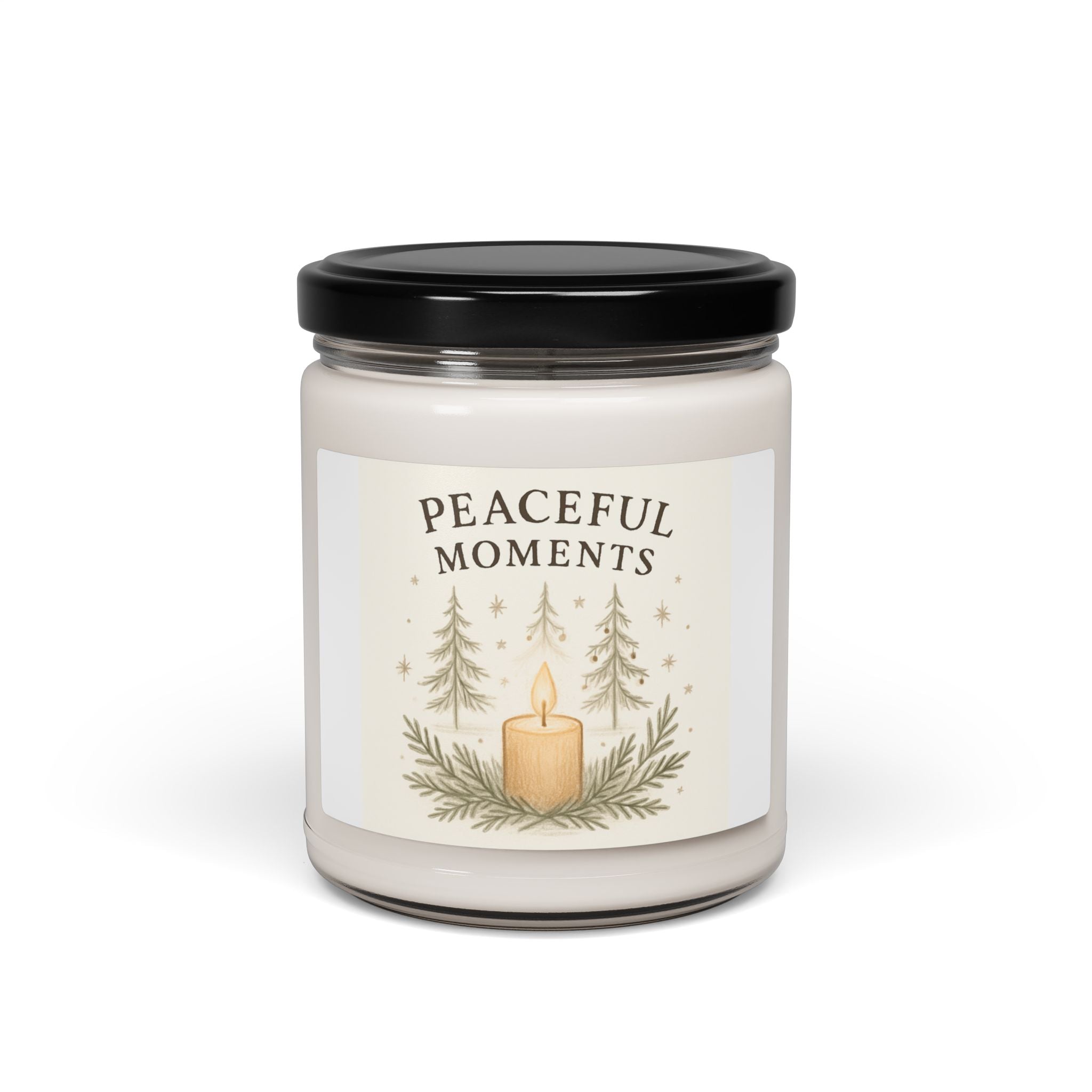 Peaceful Moments 9oz Soy Candle — Pine & Warm Vanilla Scented Jar