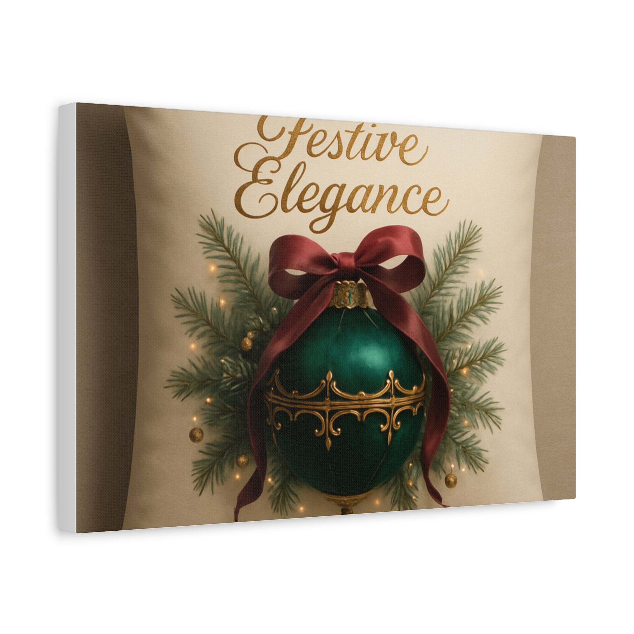 Festive Elegance Christmas Canvas Wall Art — Green Ornament Holiday Decor