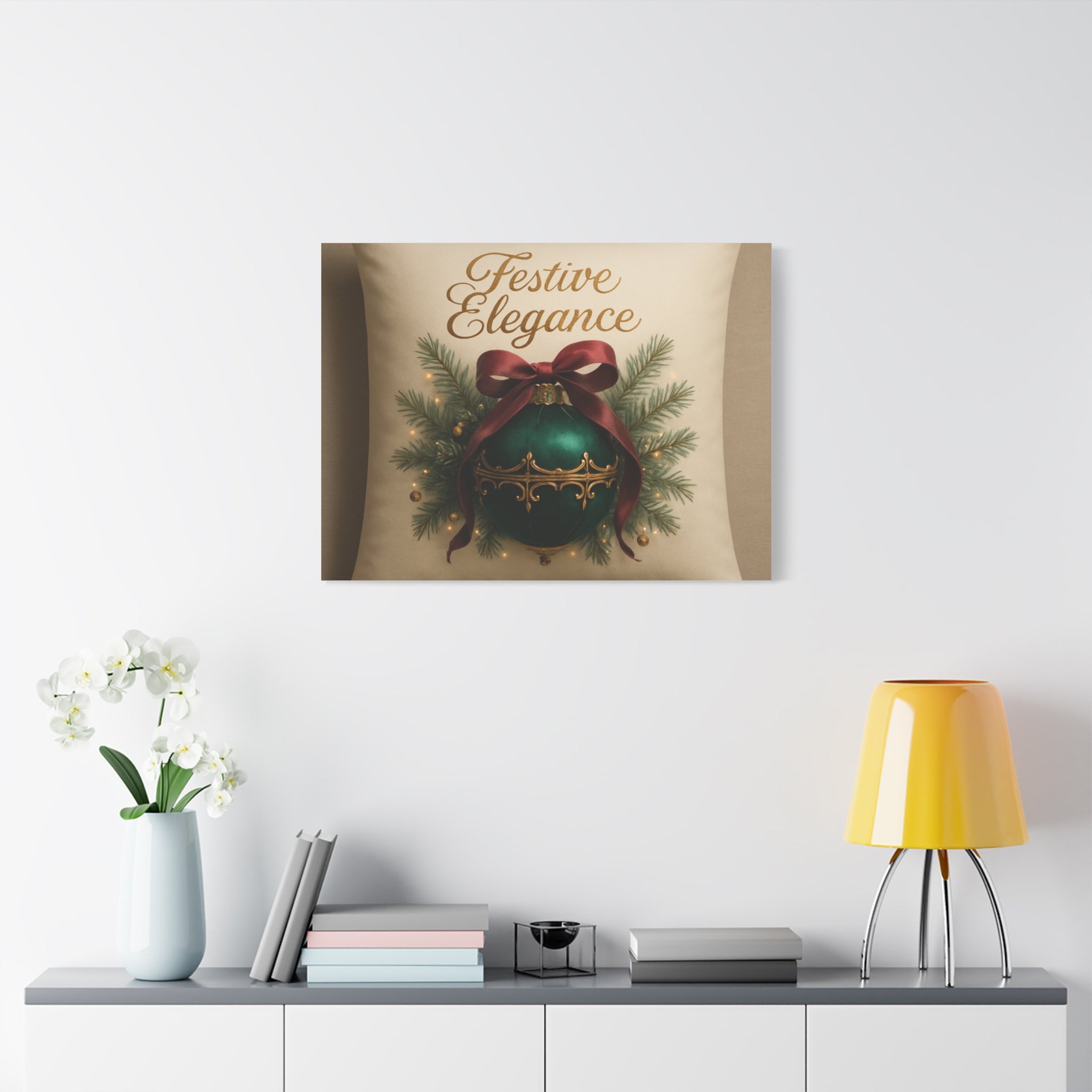 Festive Elegance Christmas Canvas Wall Art — Green Ornament Holiday Decor