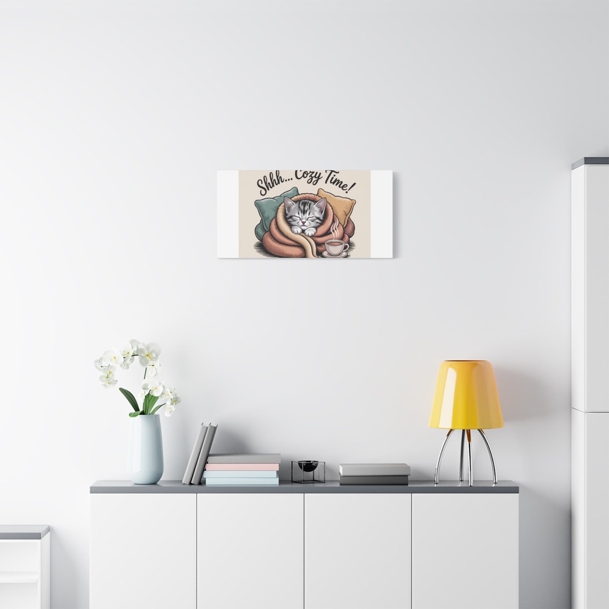 Cozy Cat Canvas Print — "Shhh... Cozy Time!" Matte Stretched Wall Art