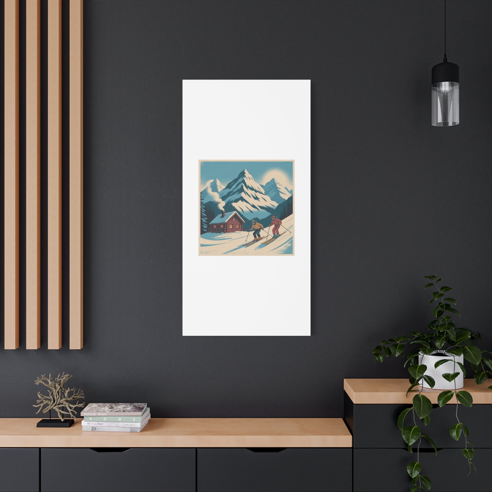 Retro Ski Mountain Canvas Print — Vintage Winter Cabin Art
