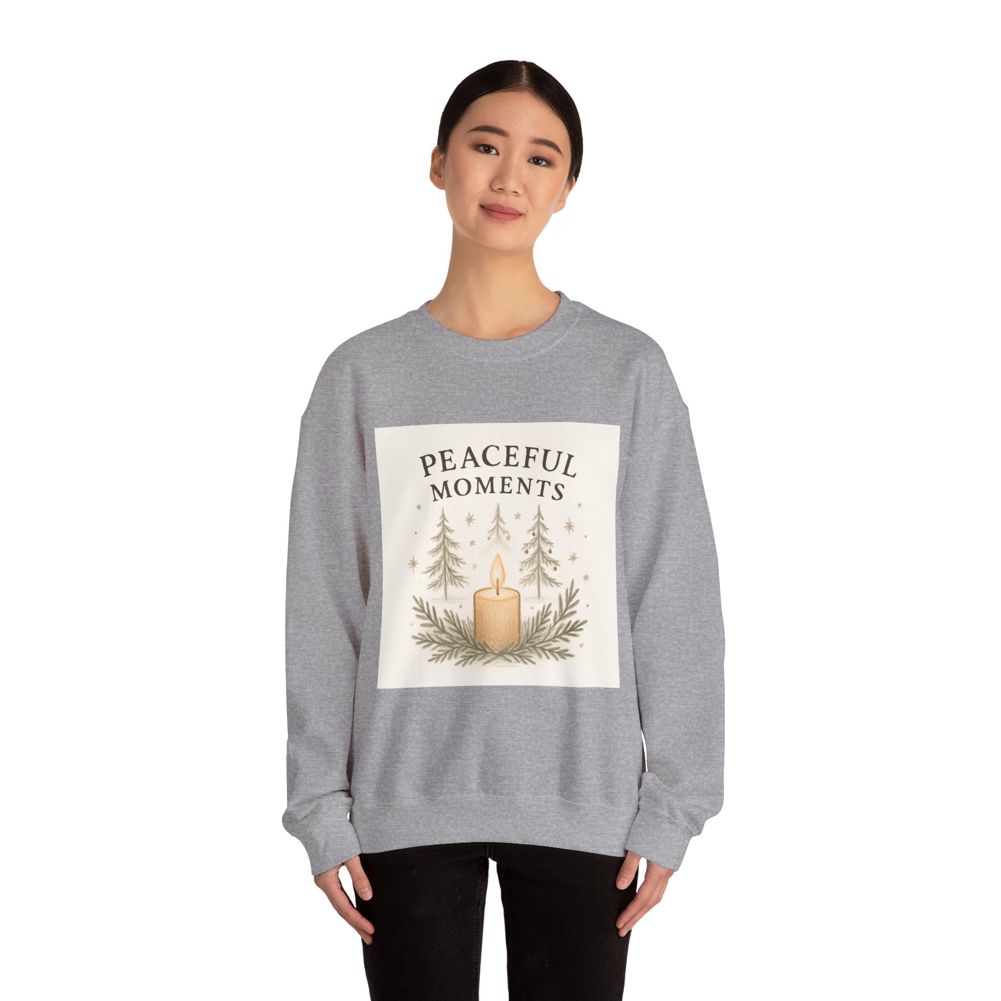 Peaceful Moments Candle Sweatshirt — Cozy Holiday Forest Crewneck