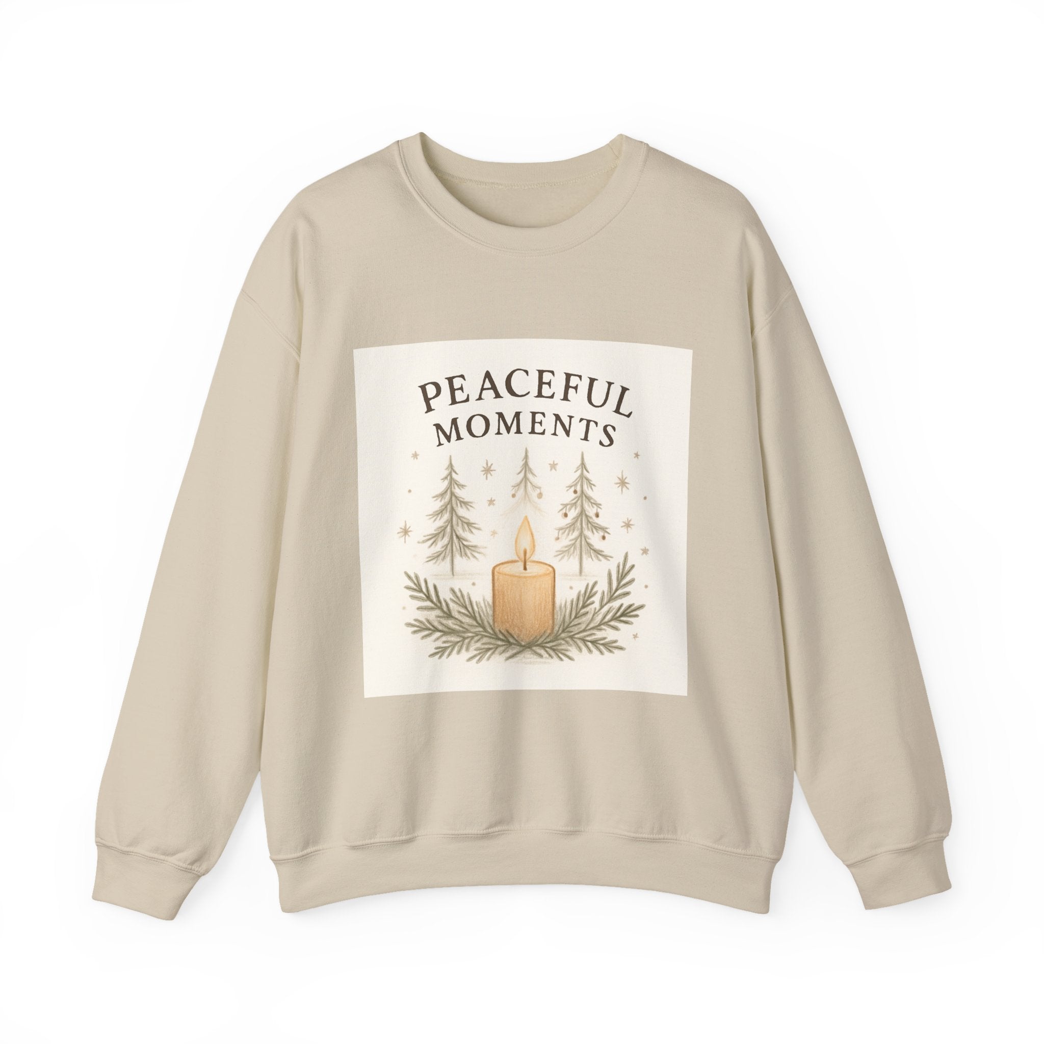 Peaceful Moments Candle Sweatshirt — Cozy Holiday Forest Crewneck