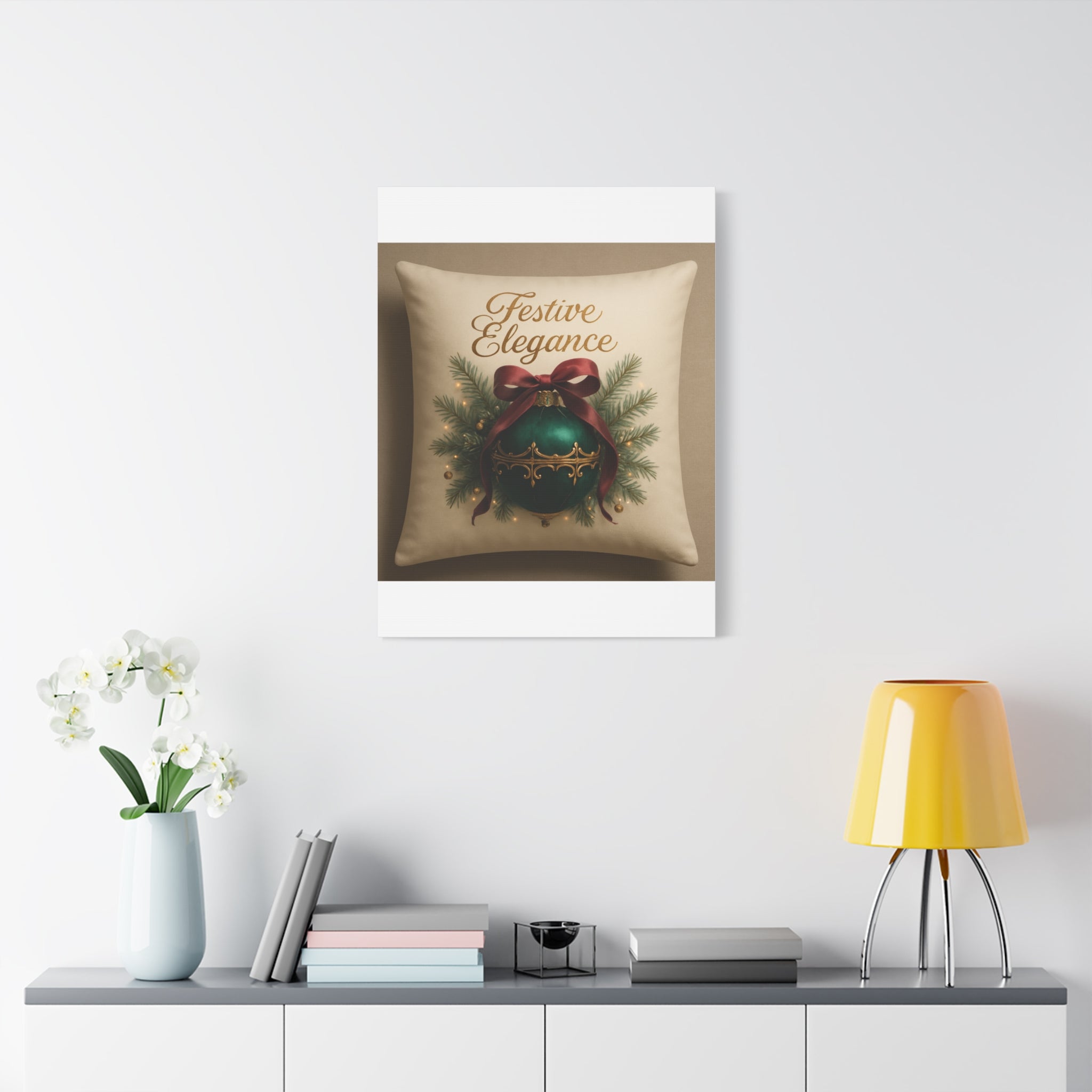 Festive Elegance Christmas Canvas Wall Art — Green Ornament Holiday Decor