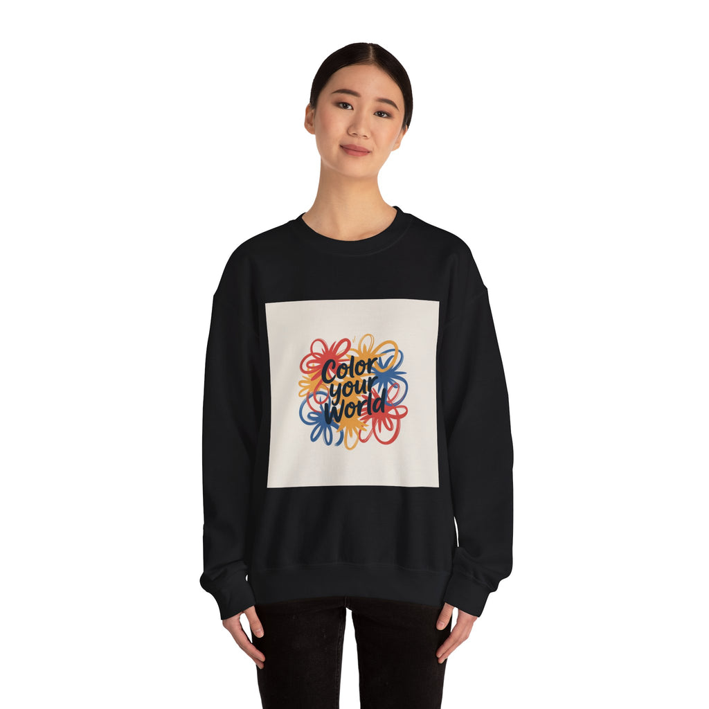 Color Your World Crewneck Sweatshirt — Vibrant Abstract Floral Design