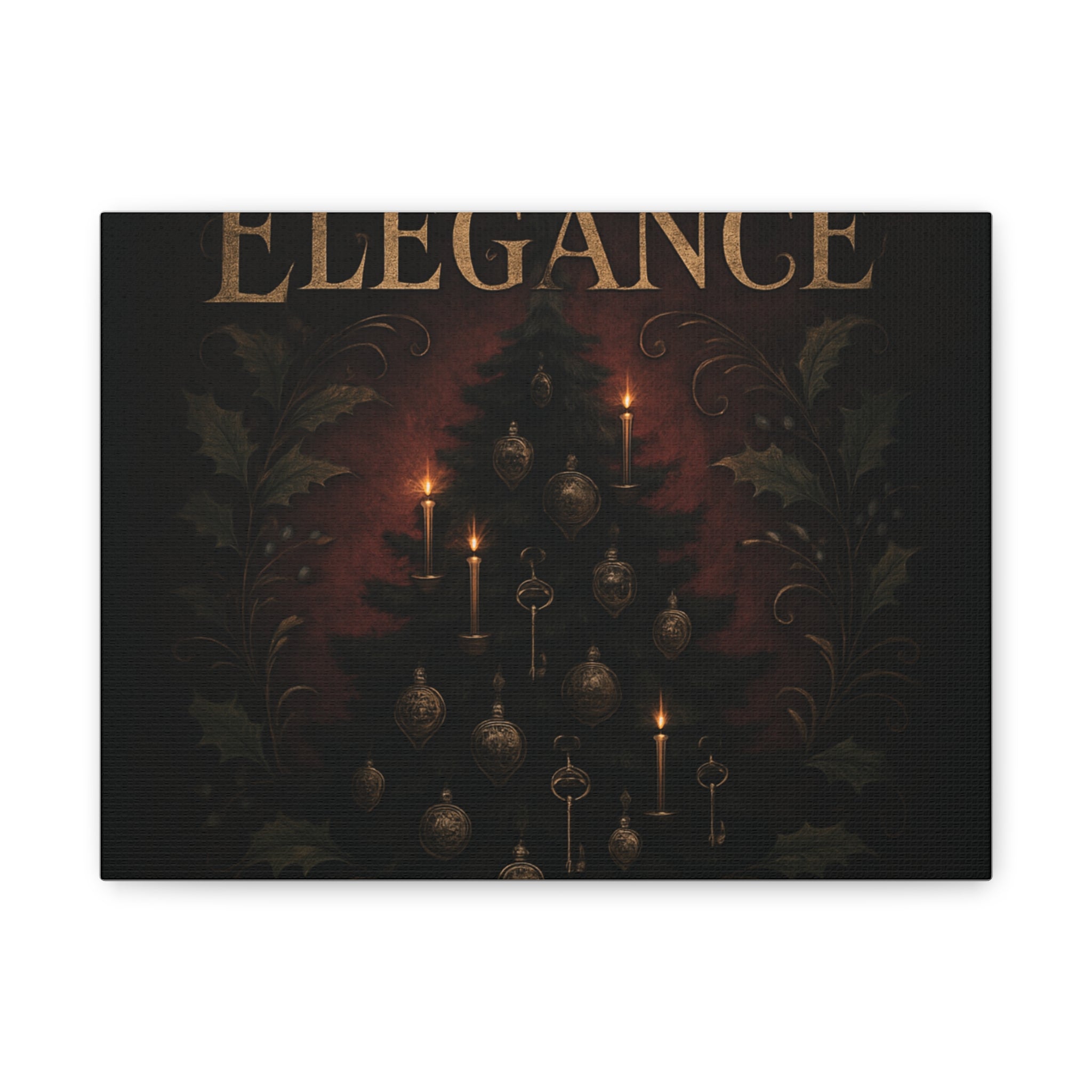 Elegance Christmas Canvas Wall Art — Vintage Candlelit Tree Matte Stretched Print