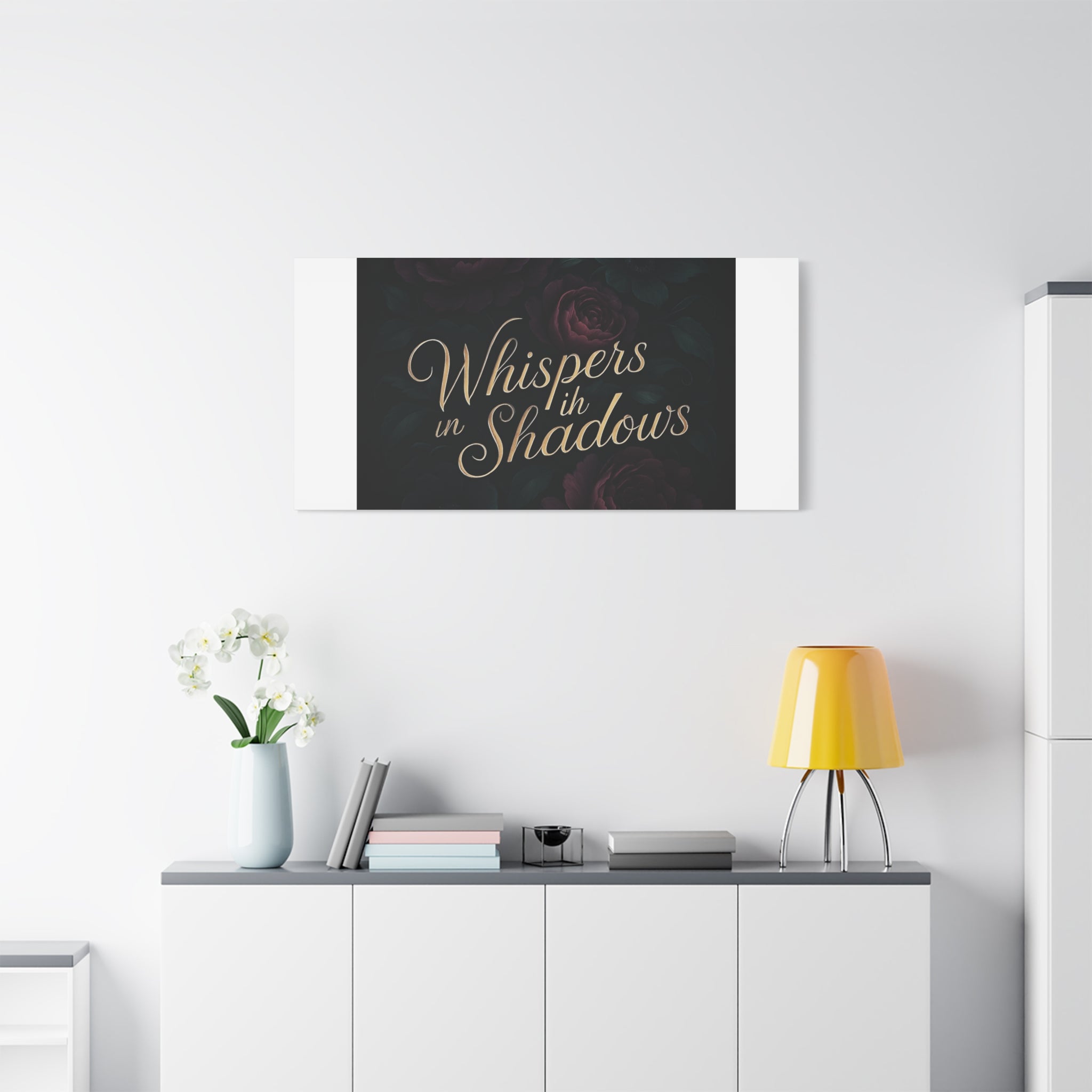 Canvas Wall Art — “Whispers in Shadows” Dark Floral Typographic Print