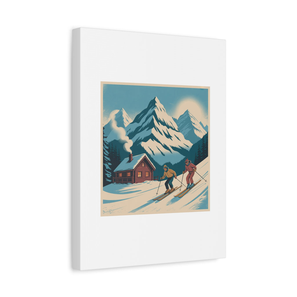 Retro Ski Mountain Canvas Print — Vintage Winter Cabin Art