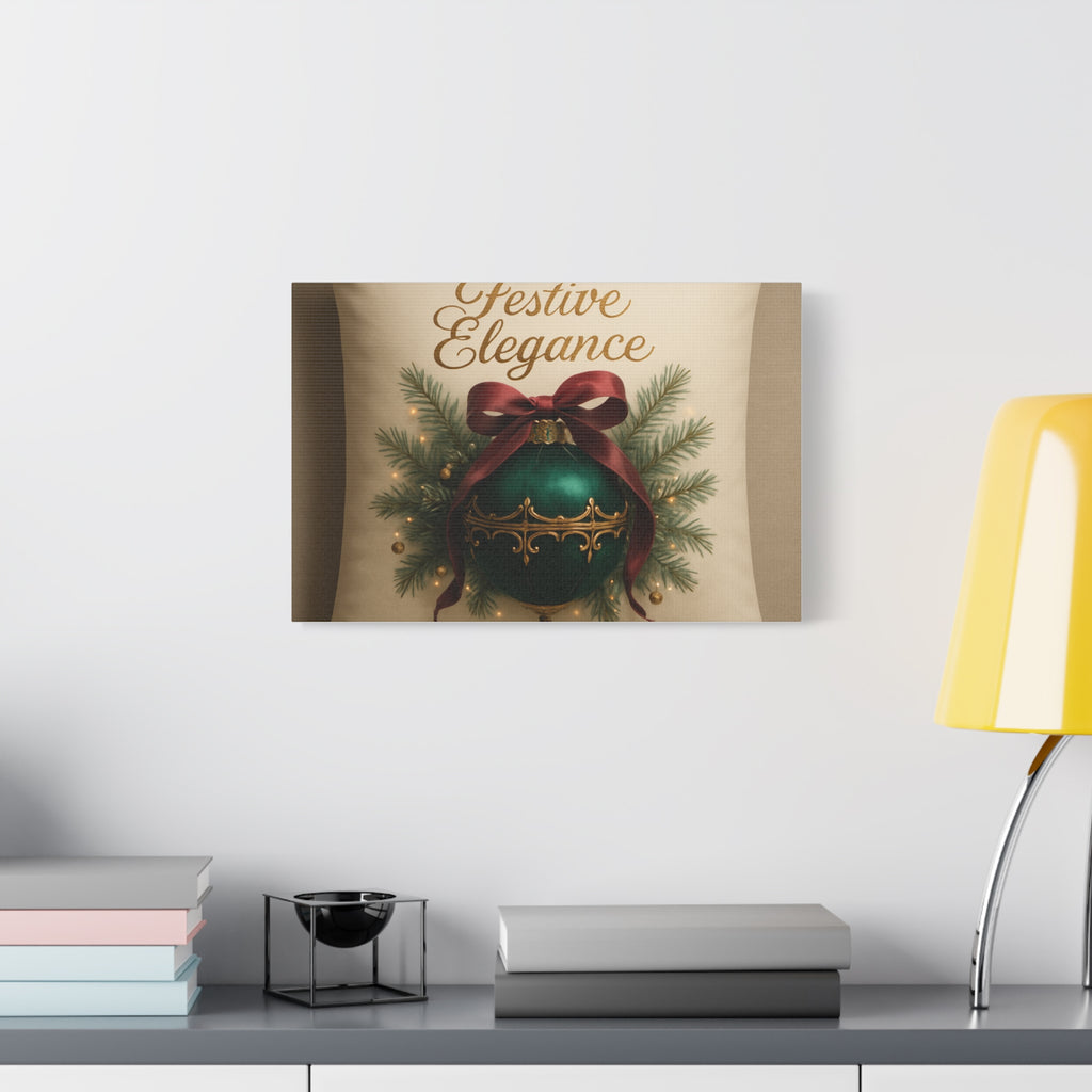 Festive Elegance Christmas Canvas Wall Art — Green Ornament Holiday Decor