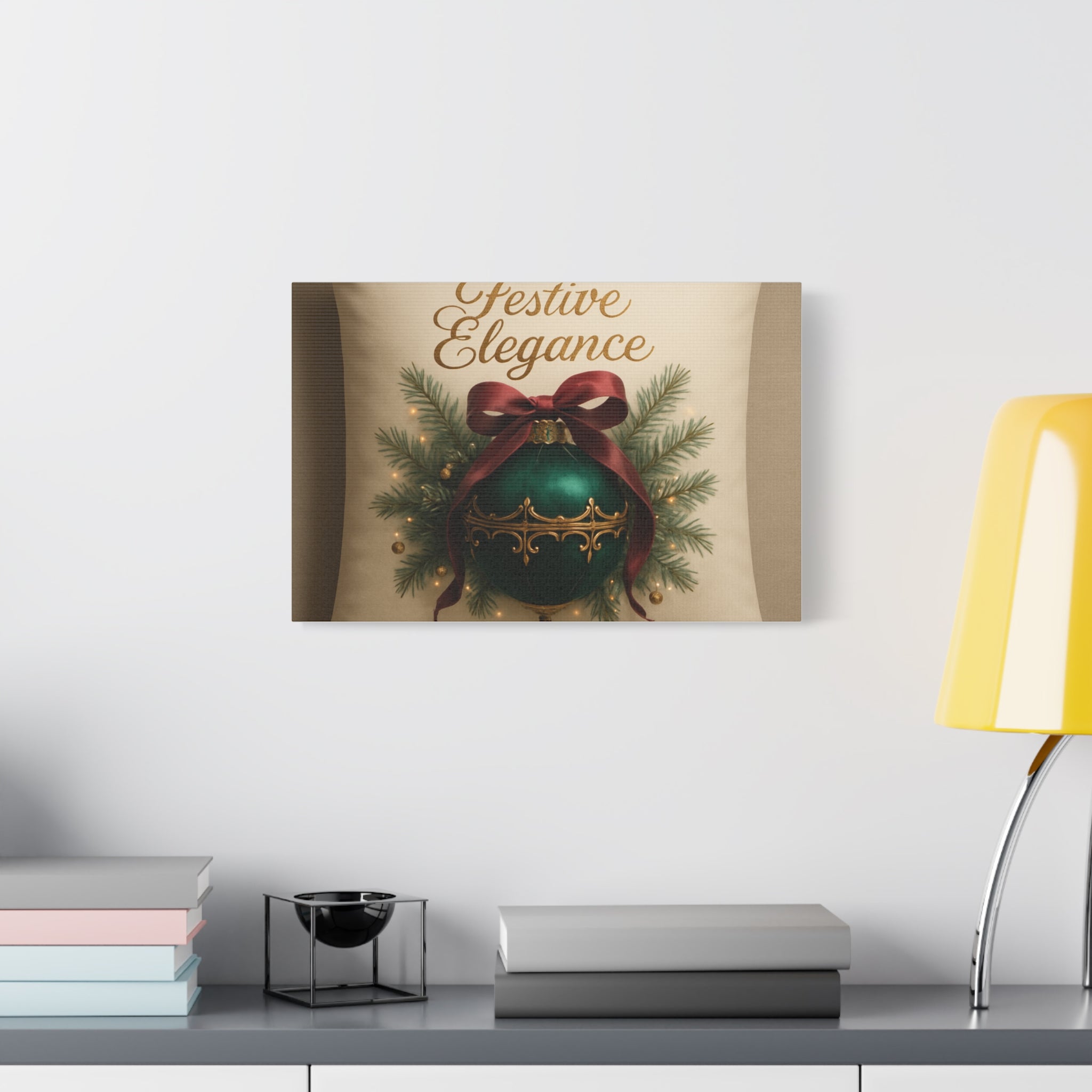 Festive Elegance Christmas Canvas Wall Art — Green Ornament Holiday Decor