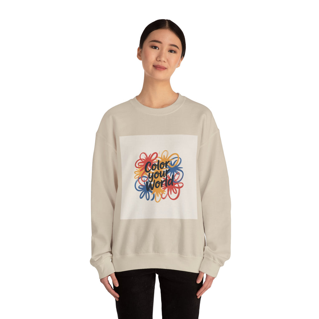 Color Your World Crewneck Sweatshirt — Vibrant Abstract Floral Design
