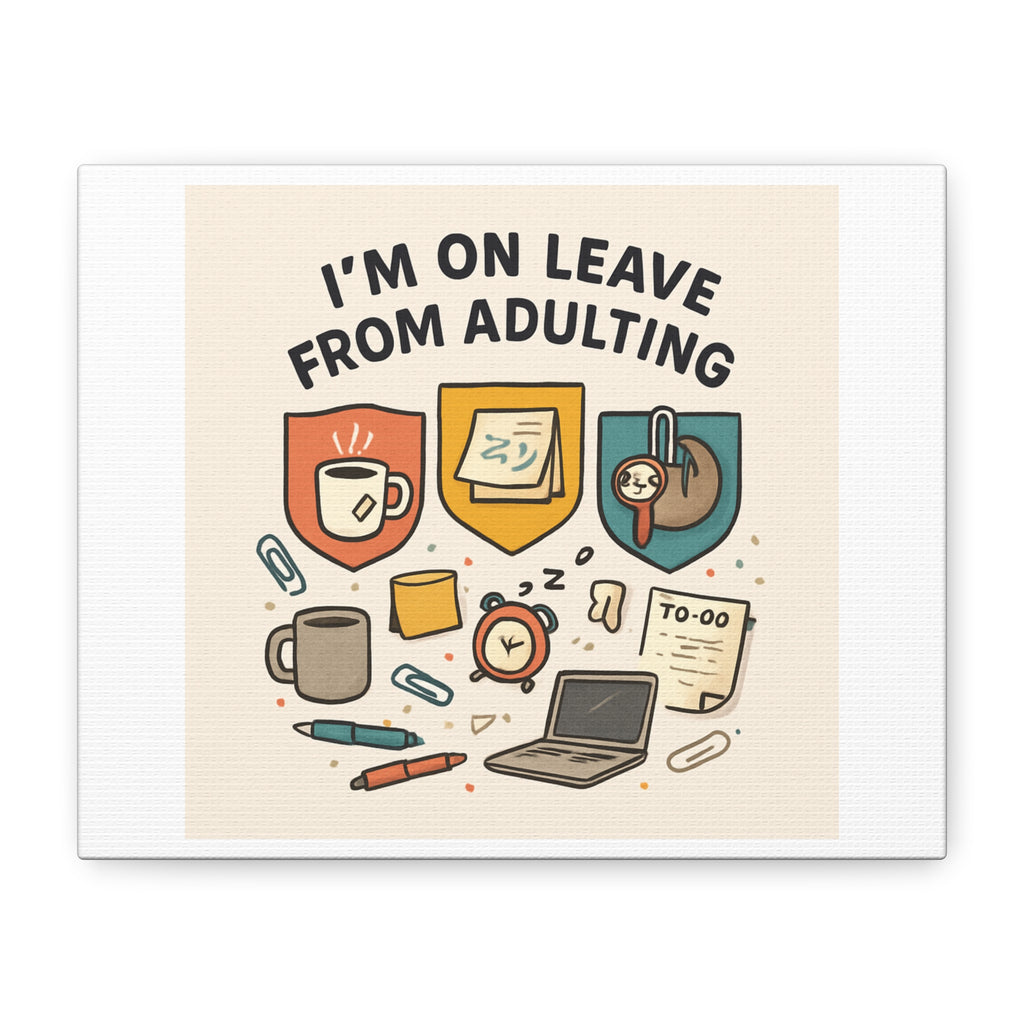 Canvas Wall Art — “I’m On Leave From Adulting” Cute Office Humor Matte Canvas