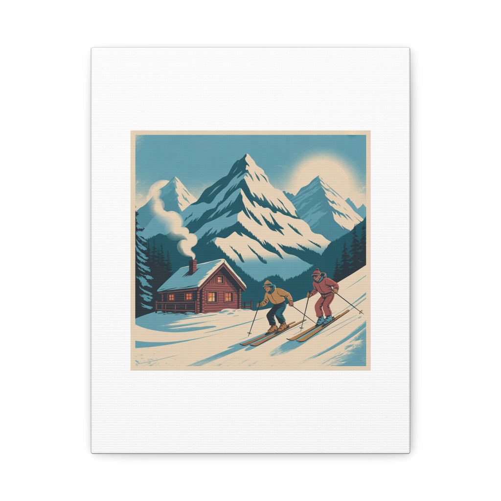 Retro Ski Mountain Canvas Print — Vintage Winter Cabin Art