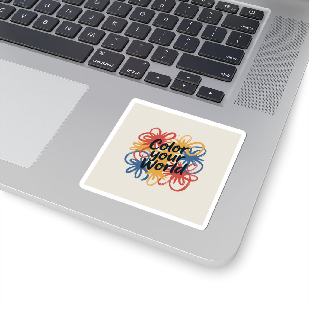 Color Your World Kiss-Cut Sticker — Inspirational Floral Doodle Decal