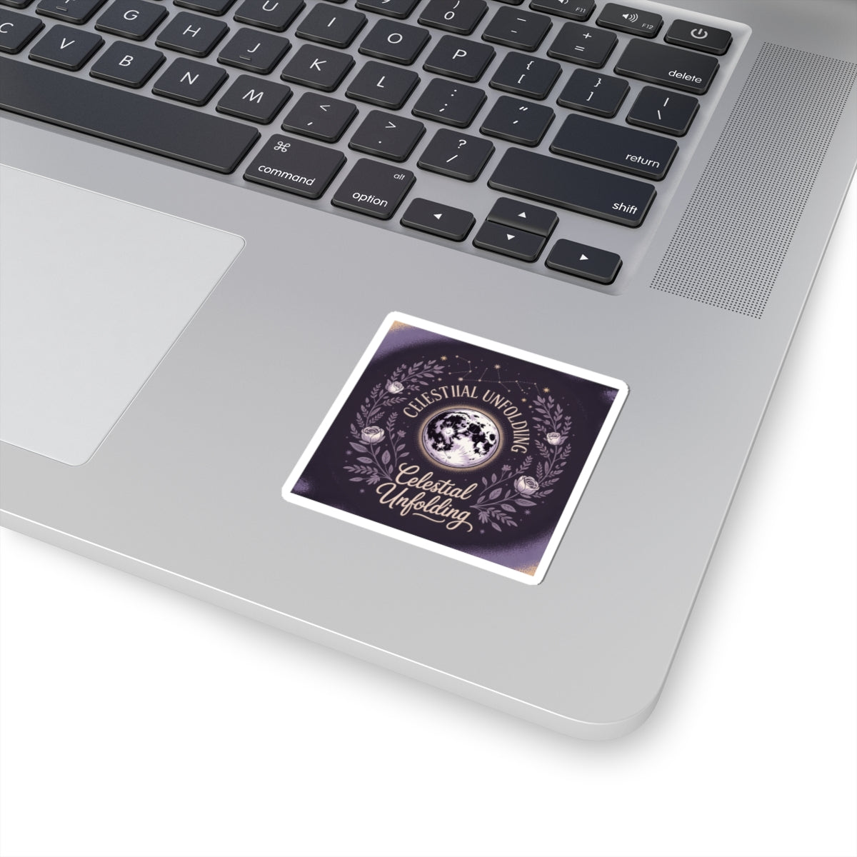 Celestial Unfolding Moon Sticker — Mystical Floral Laptop Decal