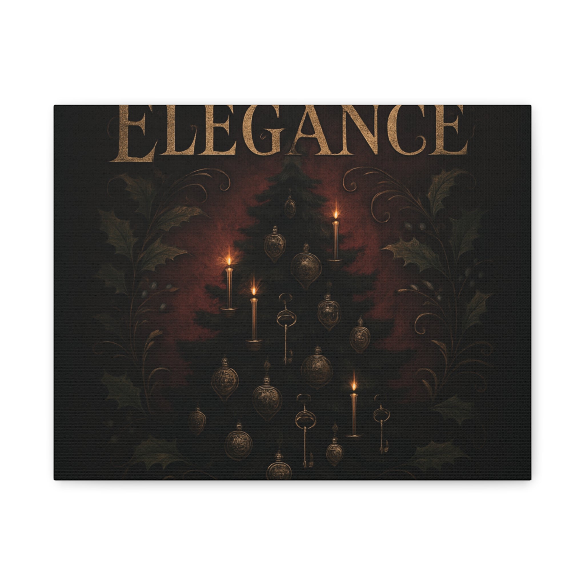Elegance Christmas Canvas Wall Art — Vintage Candlelit Tree Matte Stretched Print