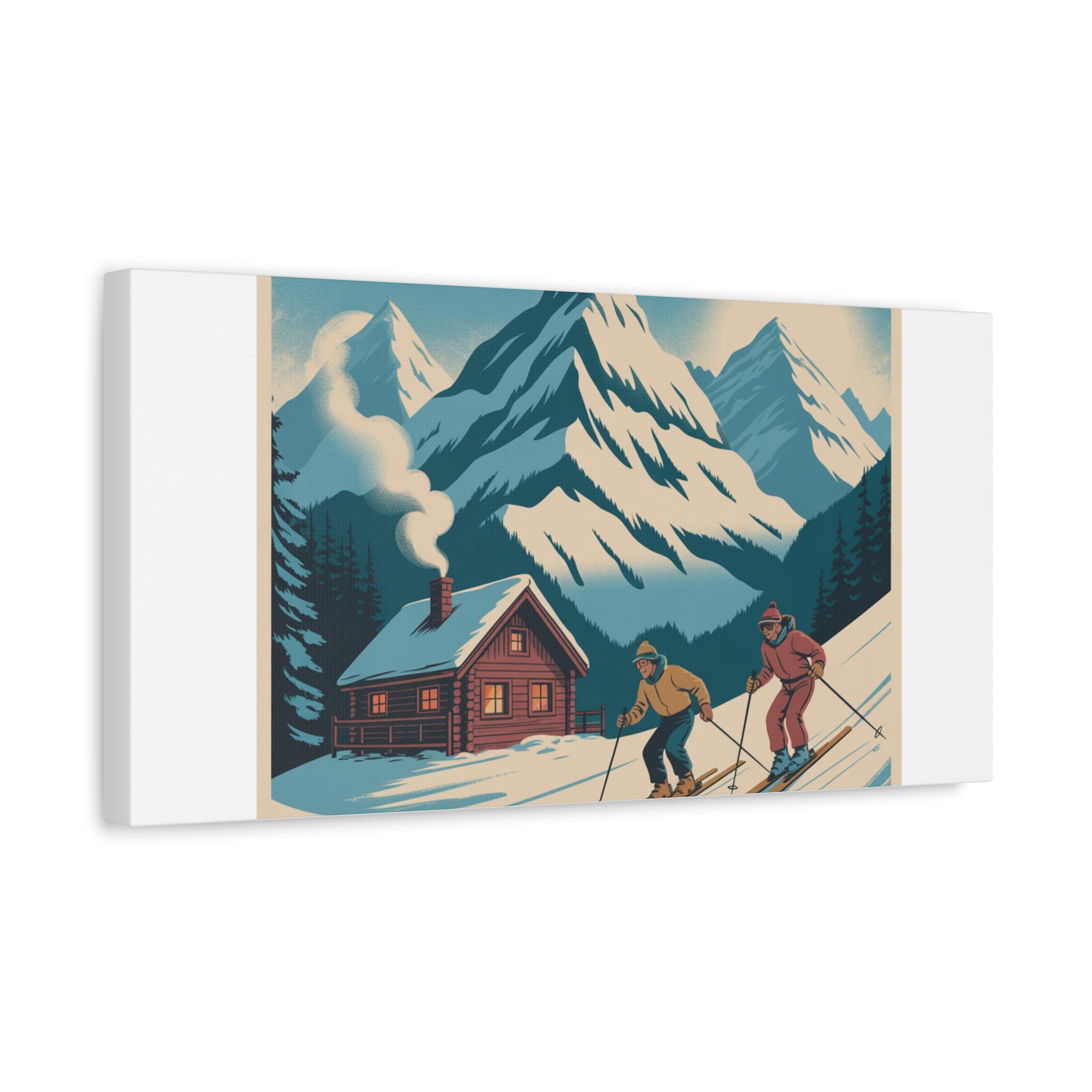 Retro Ski Mountain Canvas Print — Vintage Winter Cabin Art