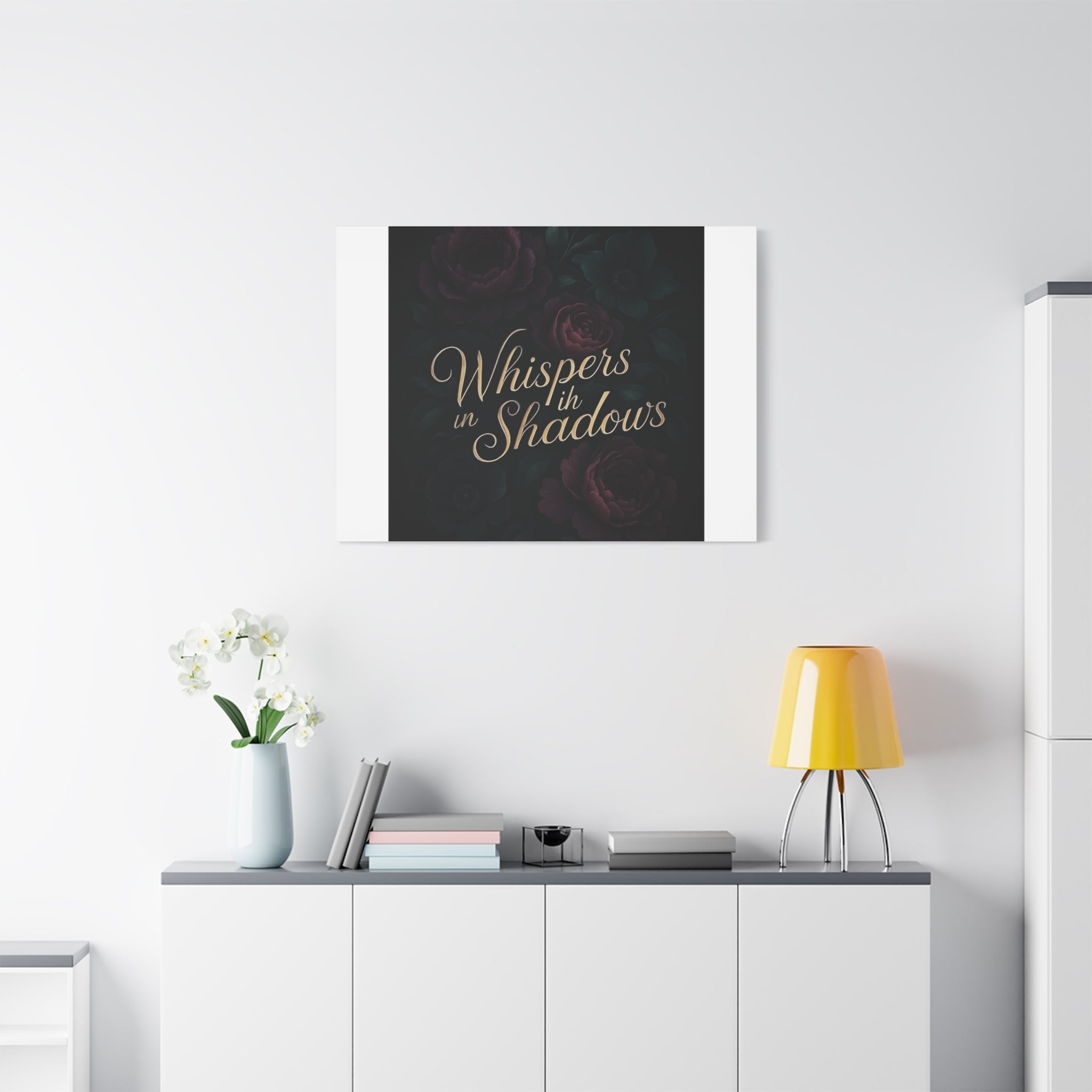 Canvas Wall Art — “Whispers in Shadows” Dark Floral Typographic Print
