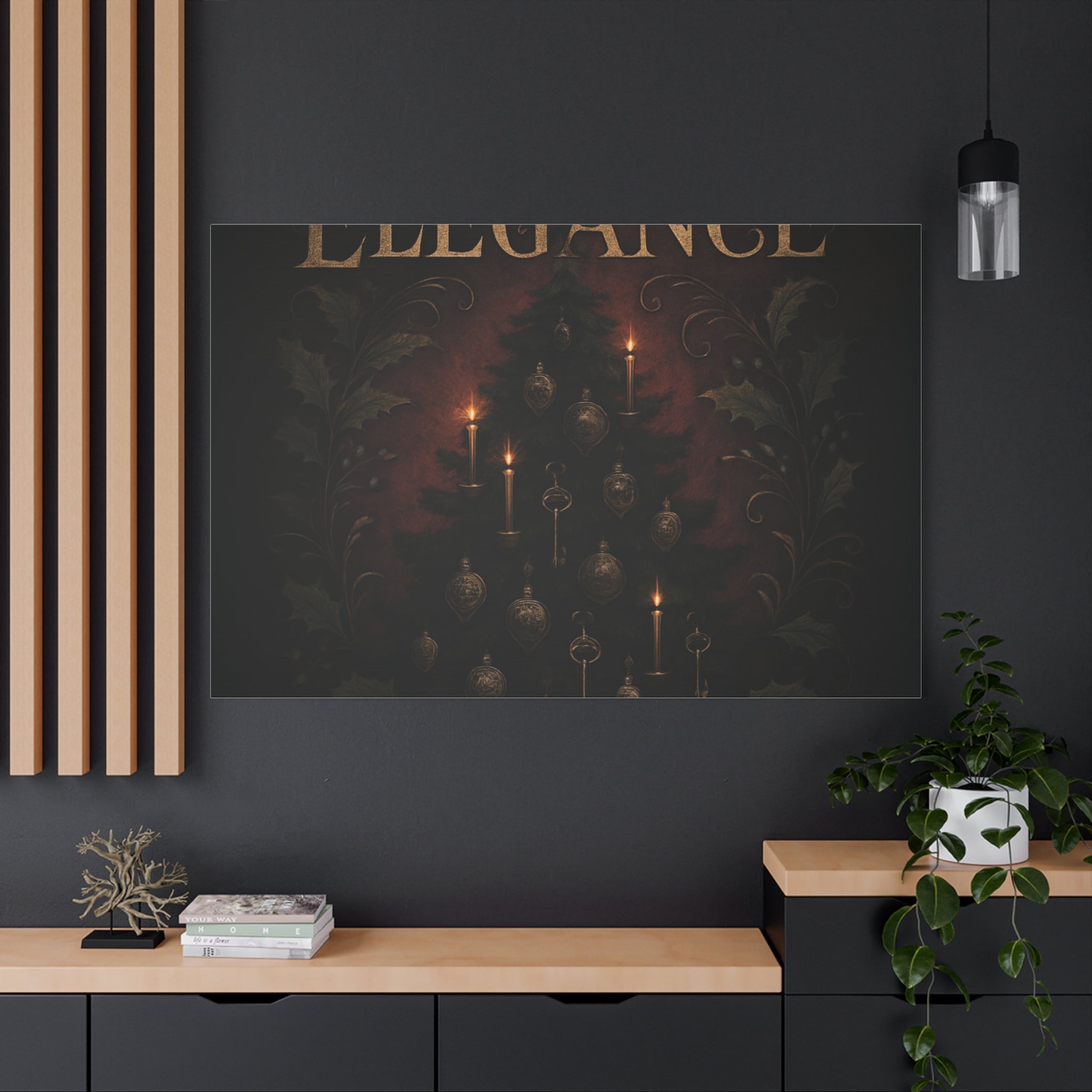 Elegance Christmas Canvas Wall Art — Vintage Candlelit Tree Matte Stretched Print