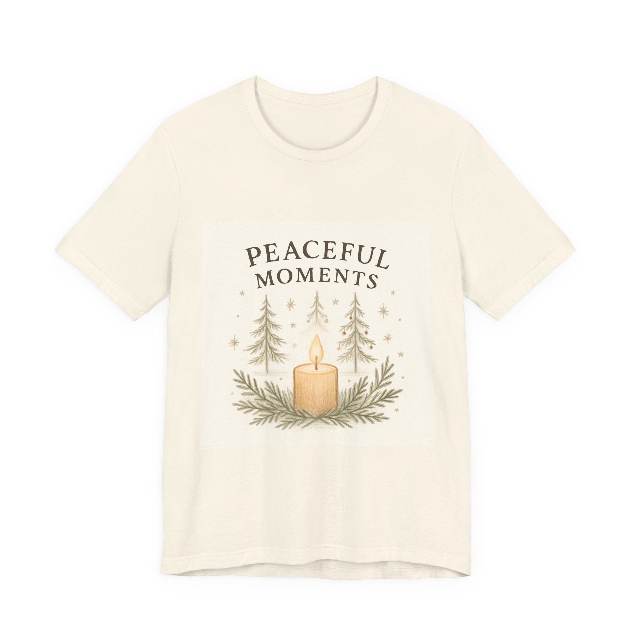 Peaceful Moments Candle Tee – Forest Pines Holiday Graphic T-Shirt