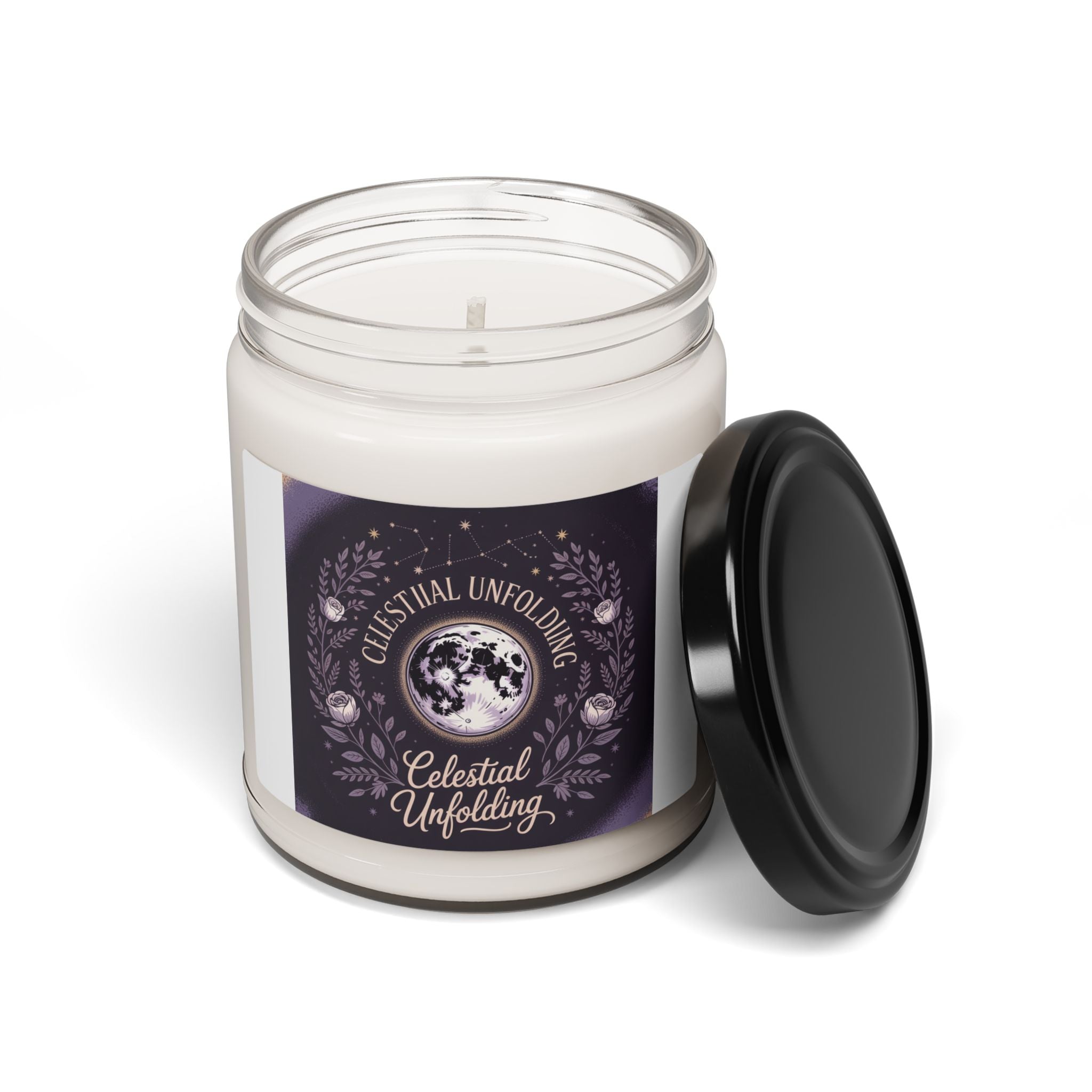 Celestial Unfolding Soy Candle — 9oz Scented Jar (Moon & Floral Aromas)