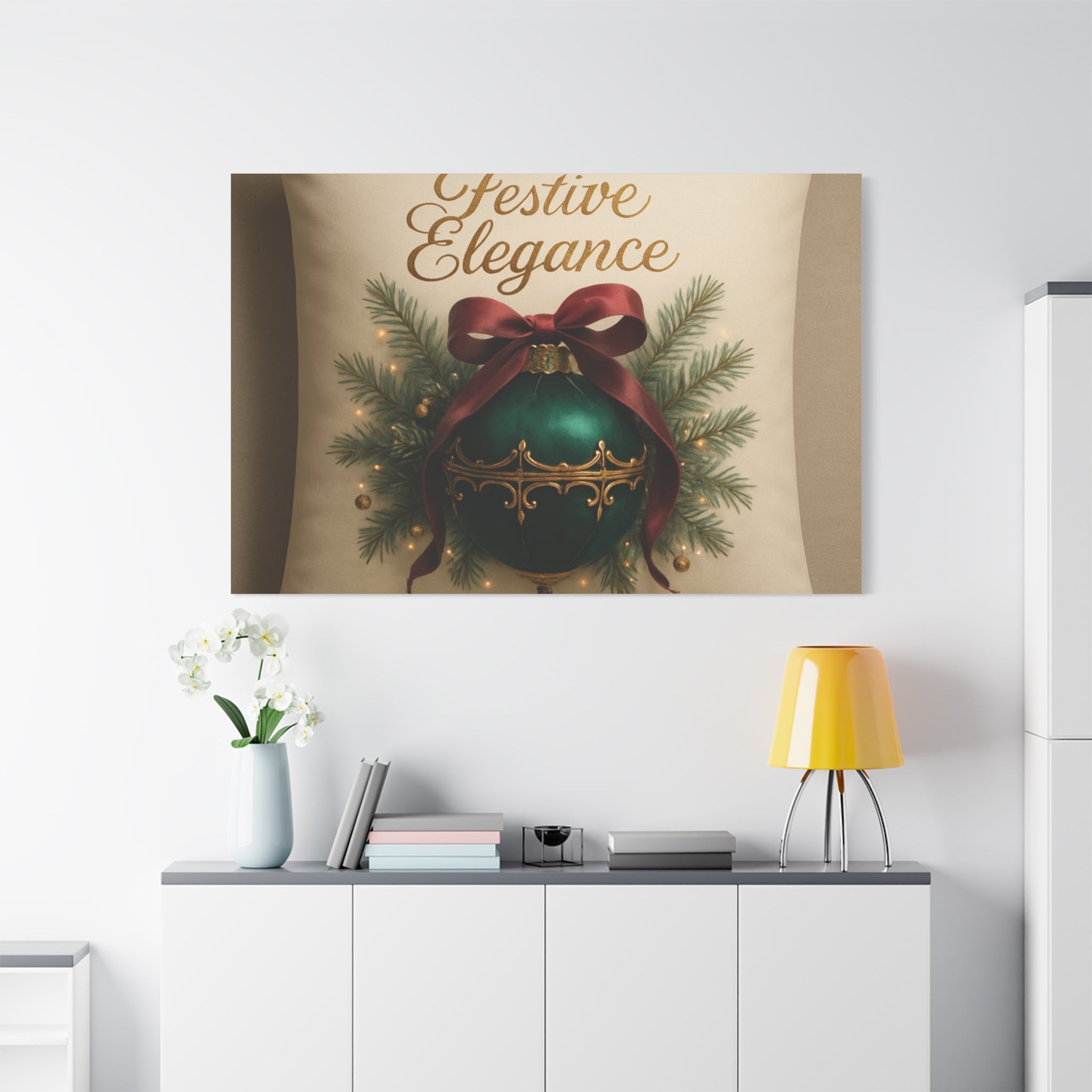 Festive Elegance Christmas Canvas Wall Art — Green Ornament Holiday Decor