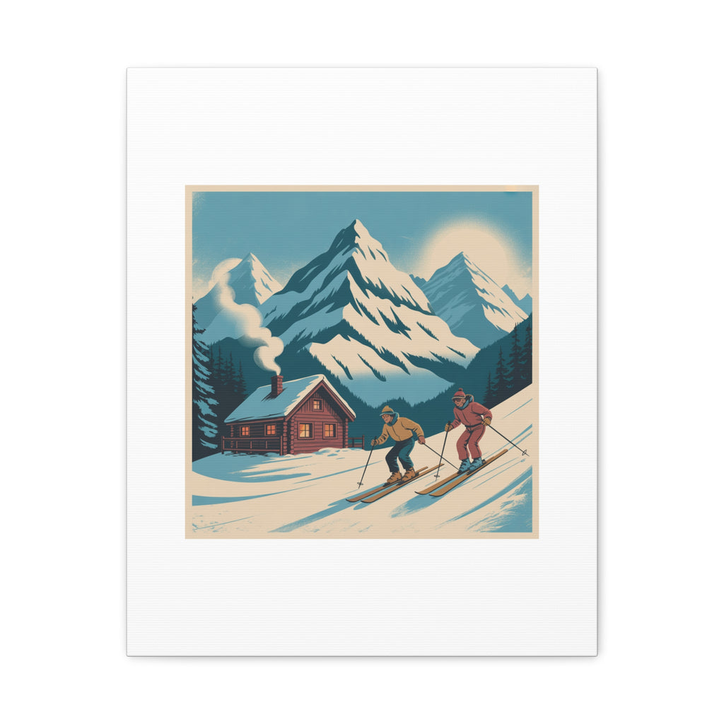 Retro Ski Mountain Canvas Print — Vintage Winter Cabin Art