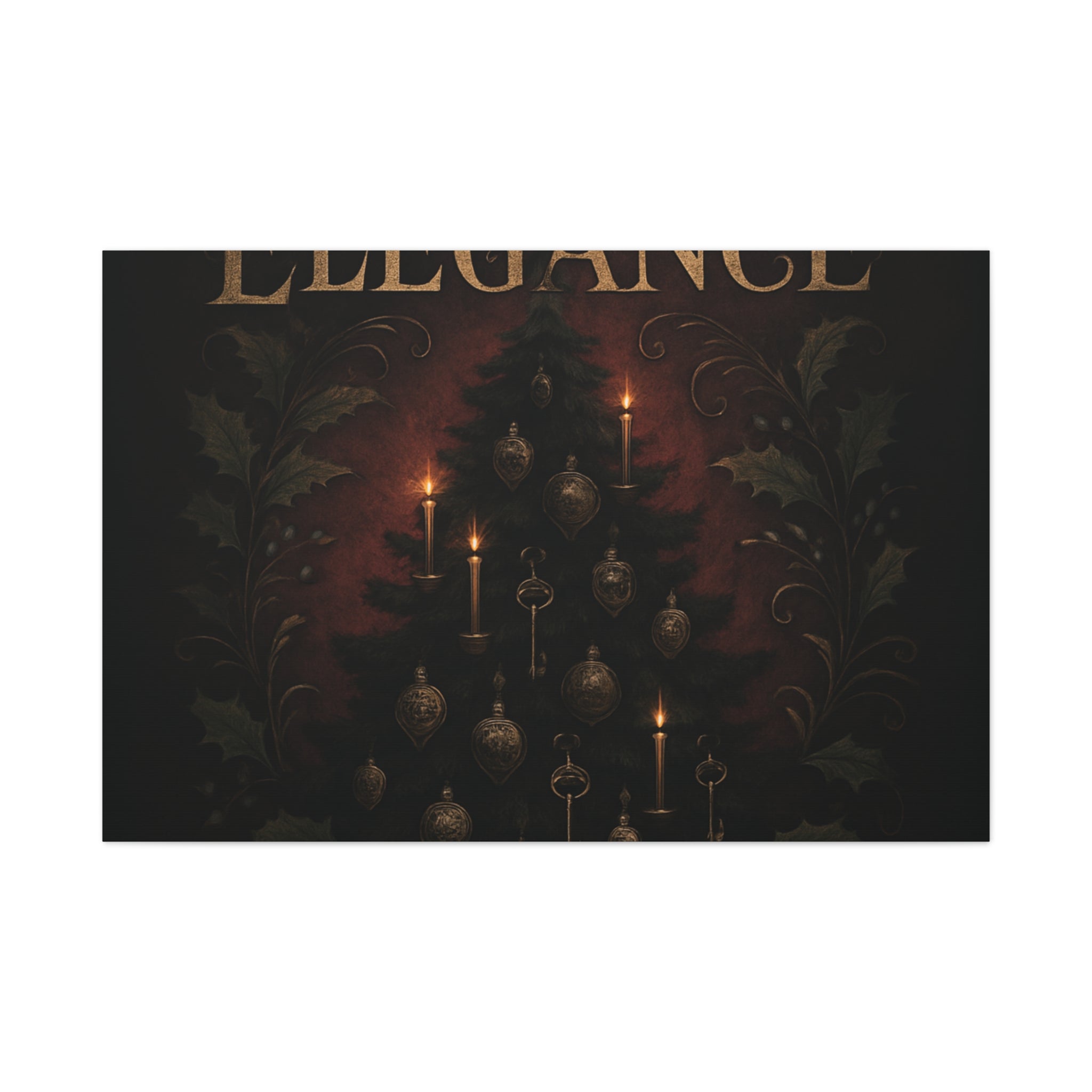 Elegance Christmas Canvas Wall Art — Vintage Candlelit Tree Matte Stretched Print