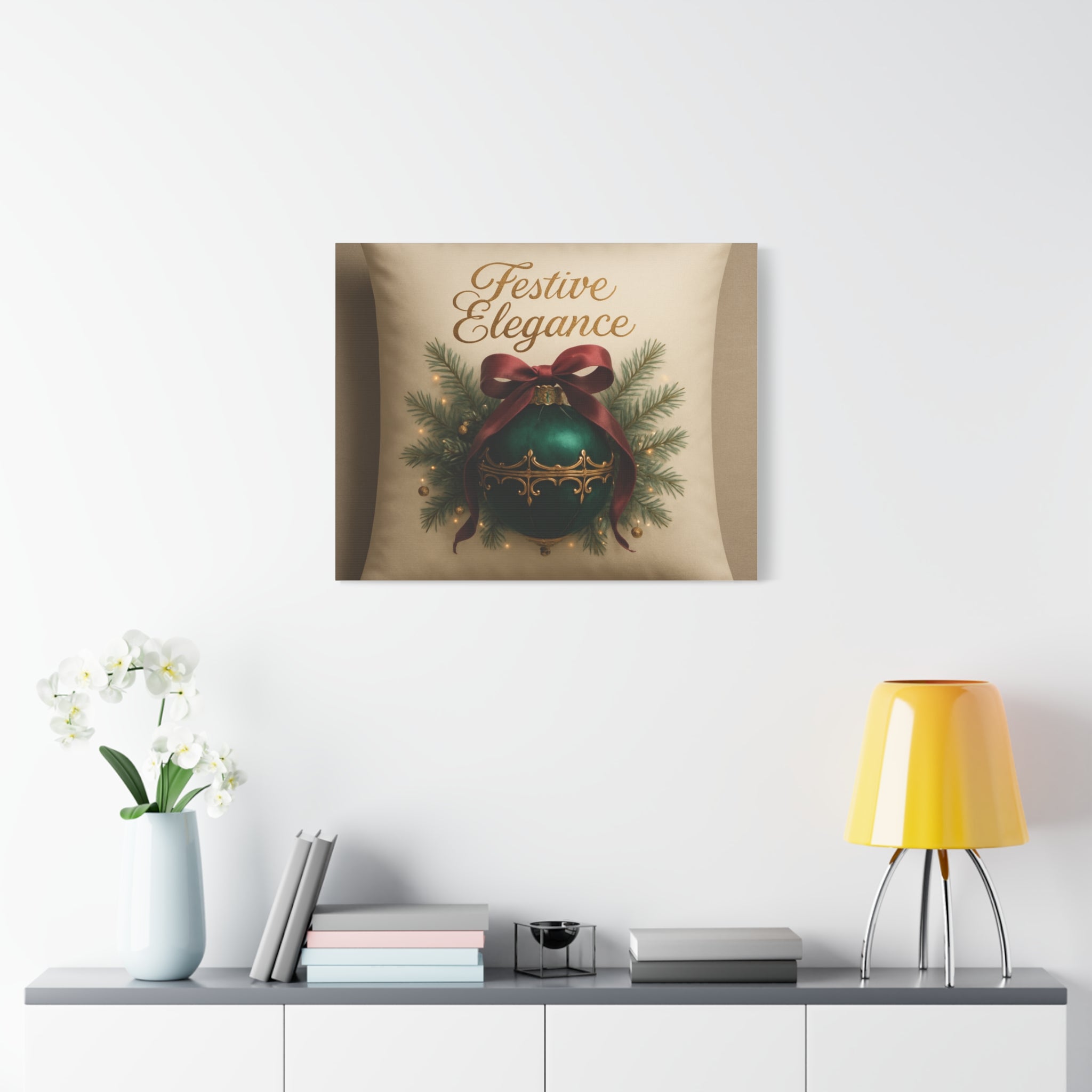 Festive Elegance Christmas Canvas Wall Art — Green Ornament Holiday Decor