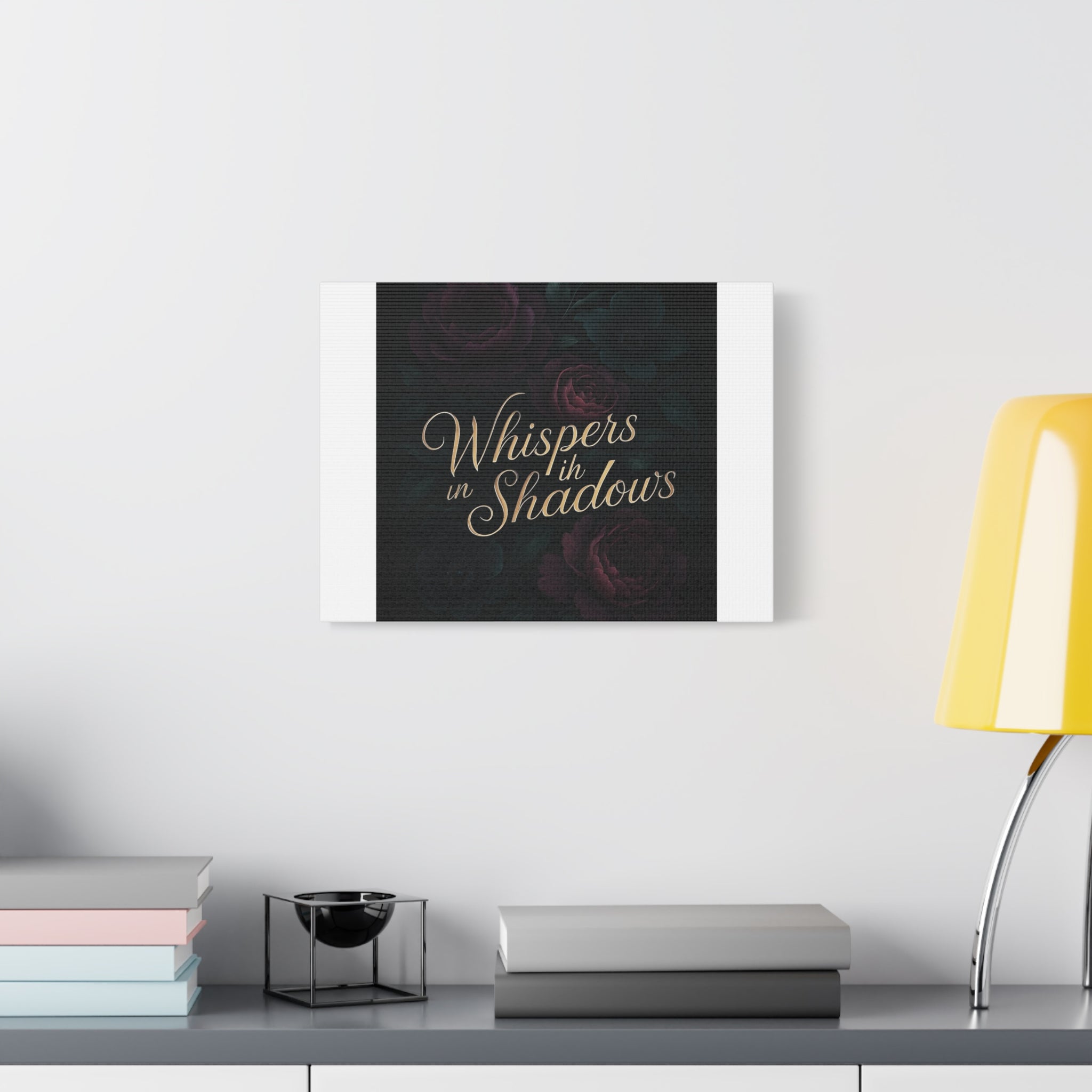 Canvas Wall Art — “Whispers in Shadows” Dark Floral Typographic Print