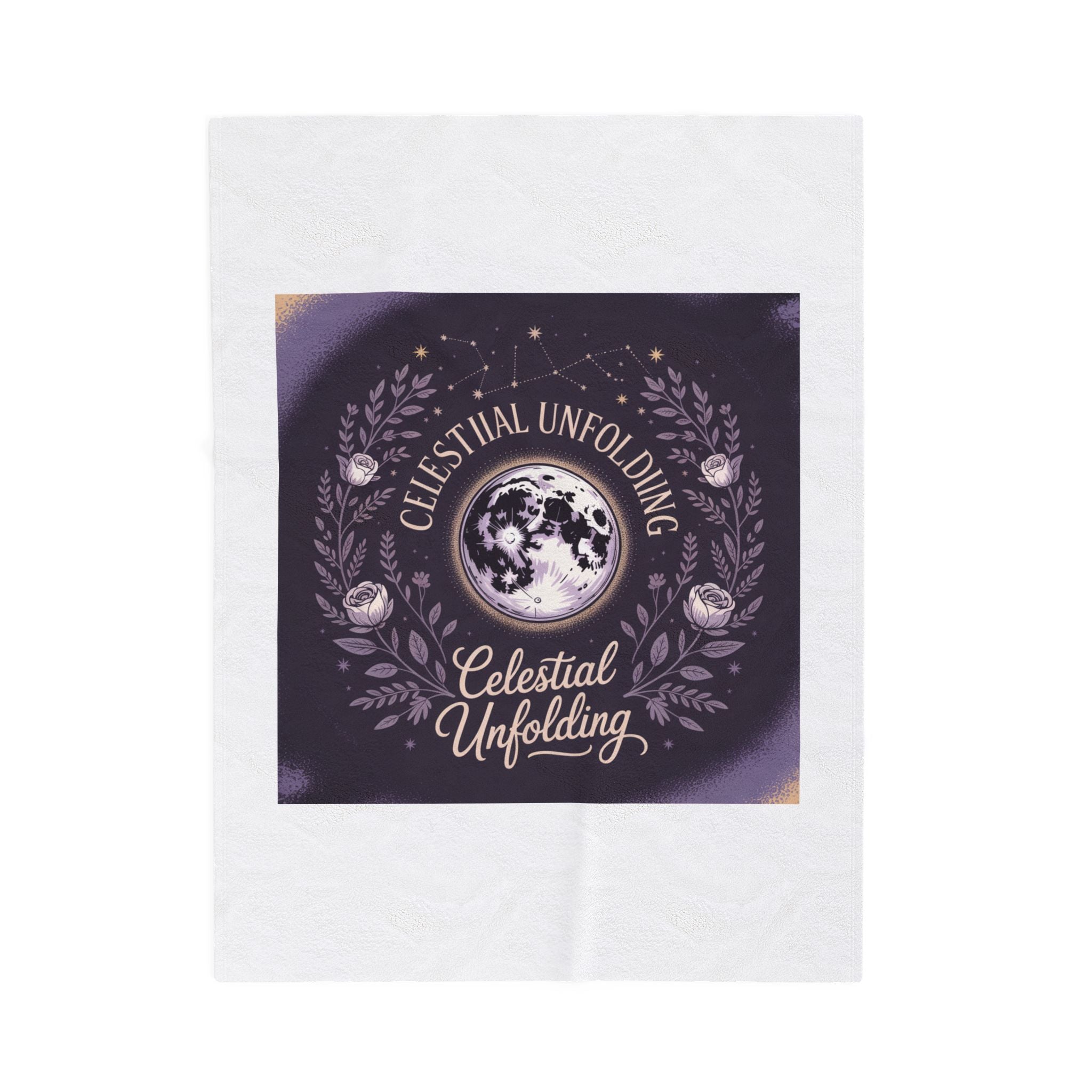 Celestial Unfolding Velveteen Plush Blanket — Moon & Floral Cosmic Throw