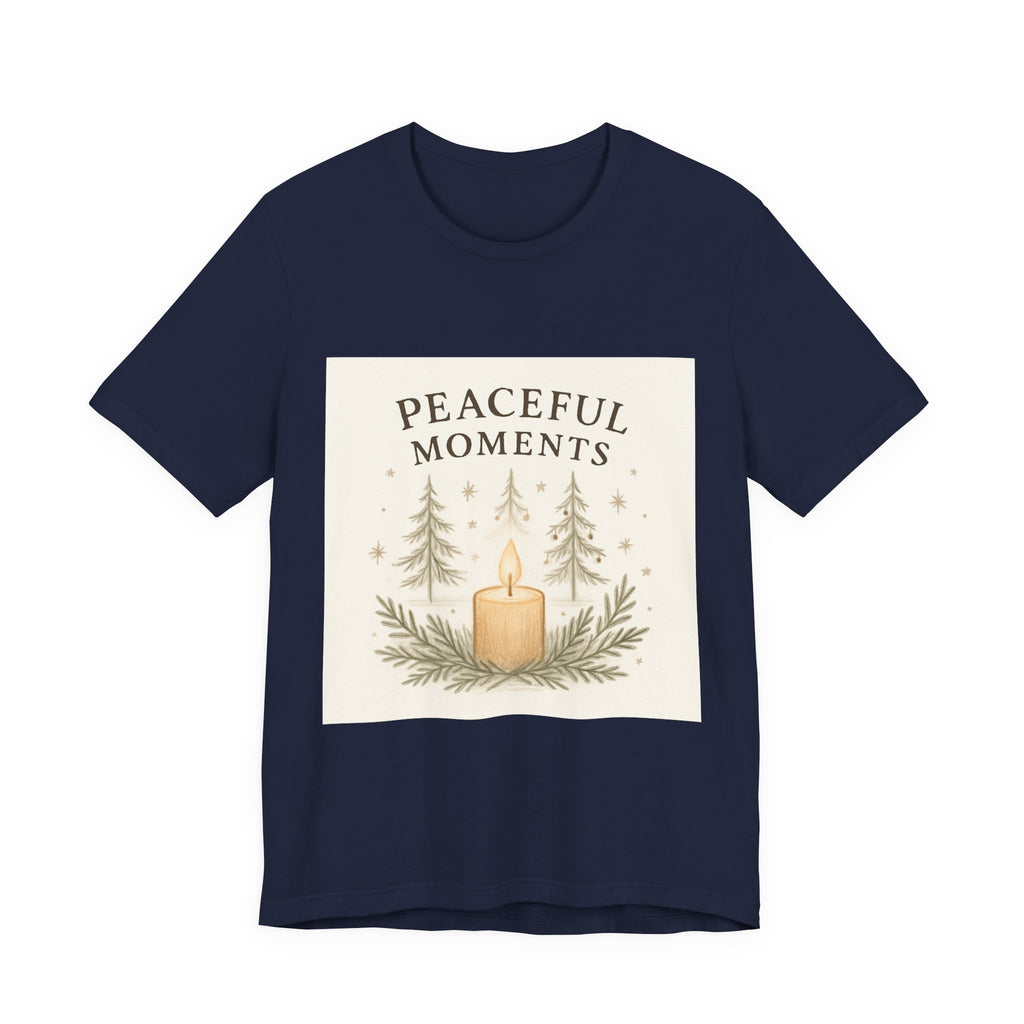 Peaceful Moments Candle Tee – Forest Pines Holiday Graphic T-Shirt