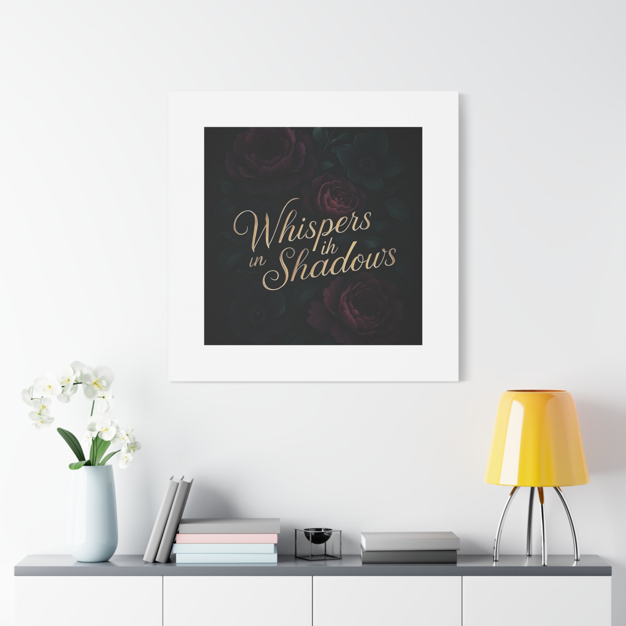 Canvas Wall Art — “Whispers in Shadows” Dark Floral Typographic Print