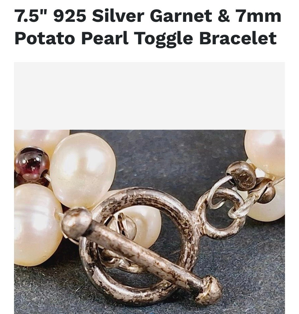 Sterling silver, ruby garnets & natural sea pearls bracelet