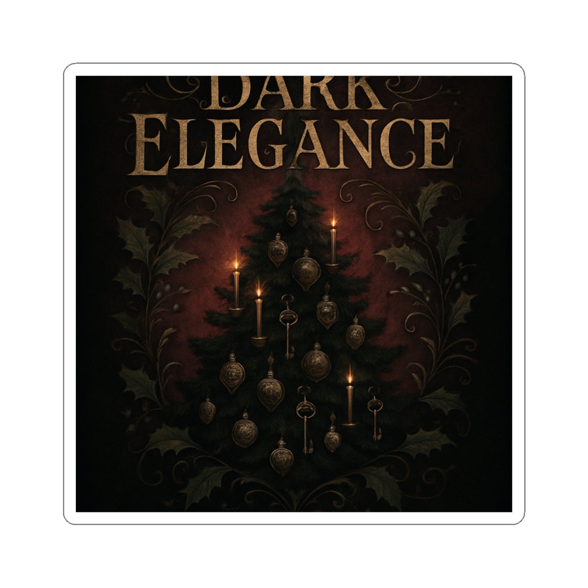 Dark Elegance Christmas Tree Sticker — Gothic Holiday Kiss-Cut Decal