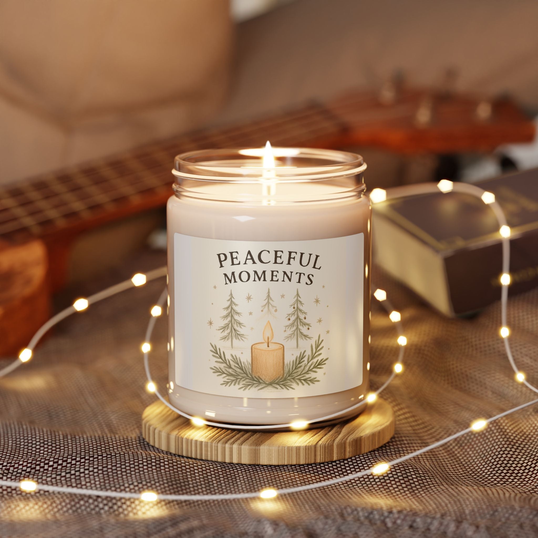 Peaceful Moments 9oz Soy Candle — Pine & Warm Vanilla Scented Jar