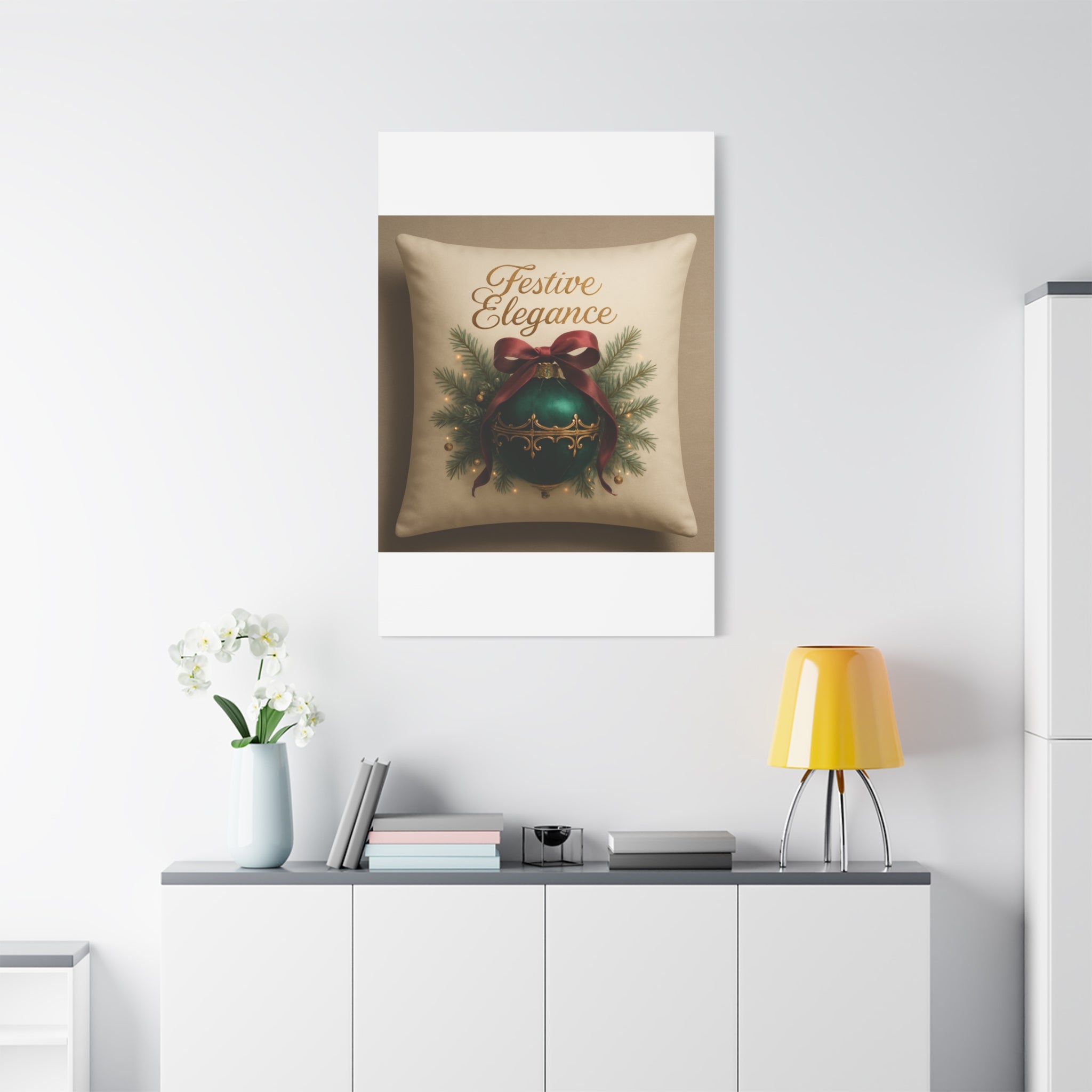 Festive Elegance Christmas Canvas Wall Art — Green Ornament Holiday Decor