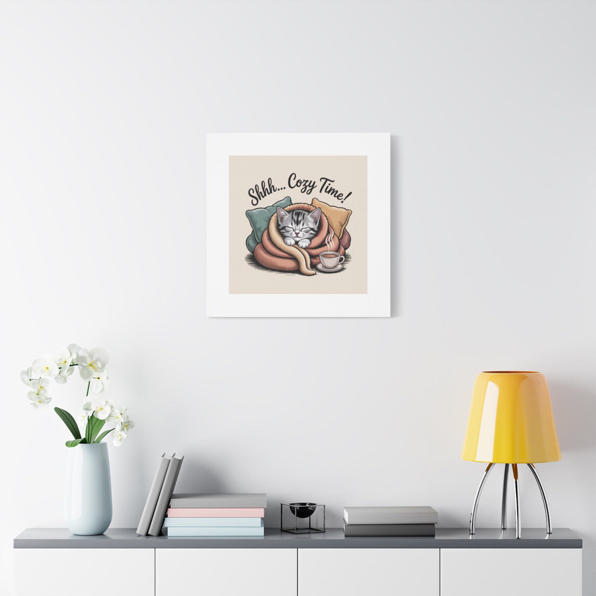Cozy Cat Canvas Print — "Shhh... Cozy Time!" Matte Stretched Wall Art