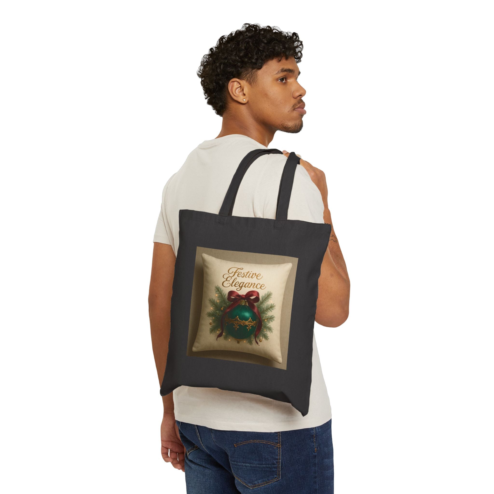 Festive Elegance Tote Bag — Christmas Ornament Wreath Canvas Tote
