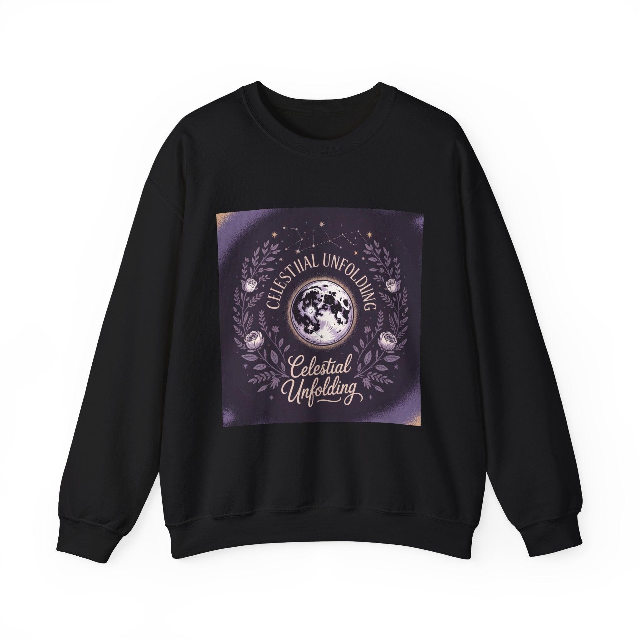 Celestial Unfolding Sweatshirt — Moon Phase Graphic Crewneck